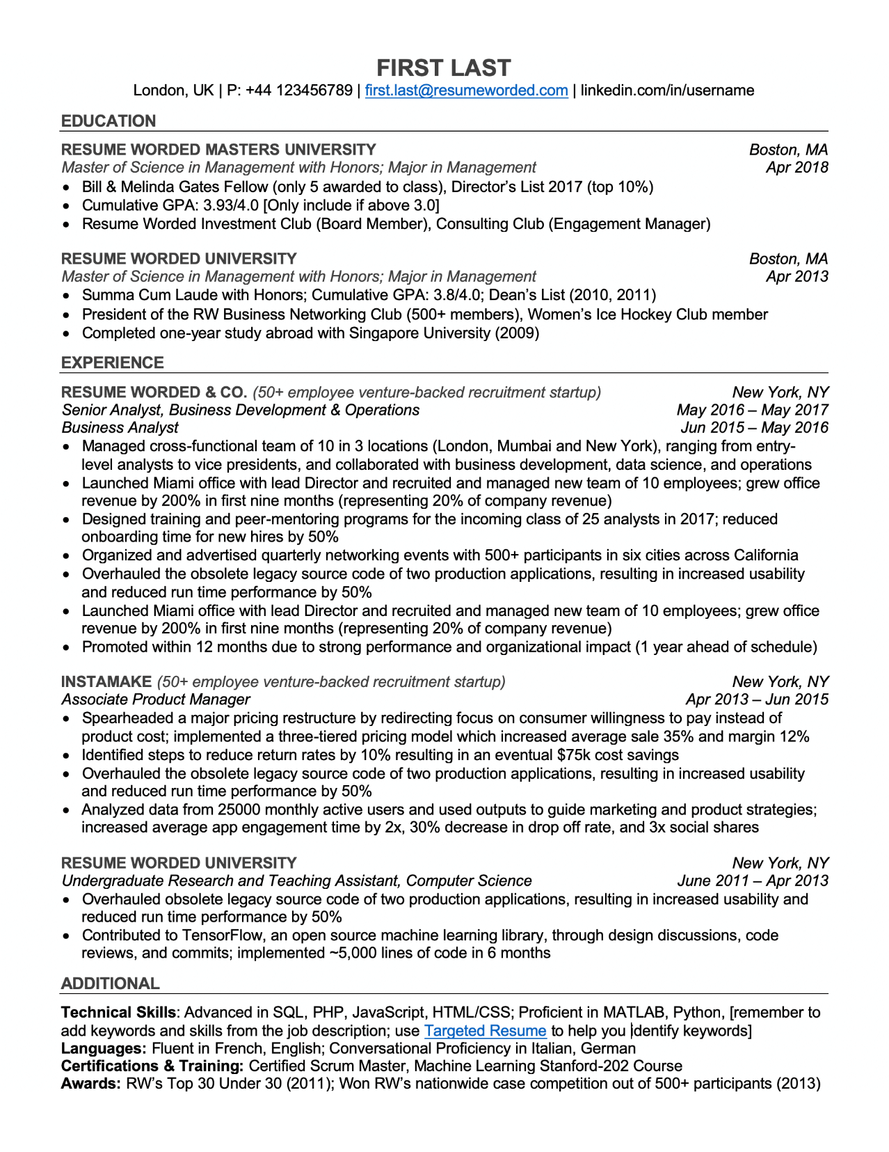 Professional ATS Resume Templates for Experienced Hires and College Students or Grads ...