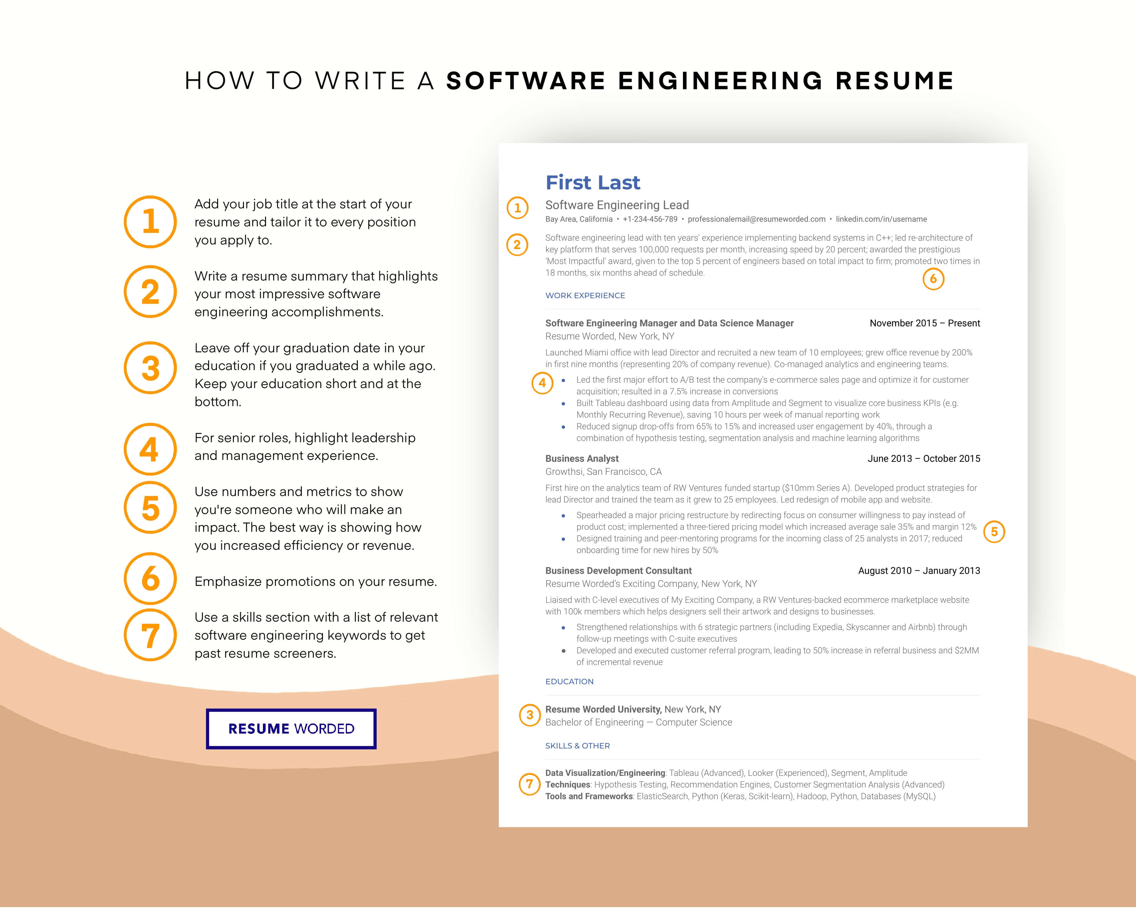 Use software engineering keywords. - Lead Software Engineer Resume