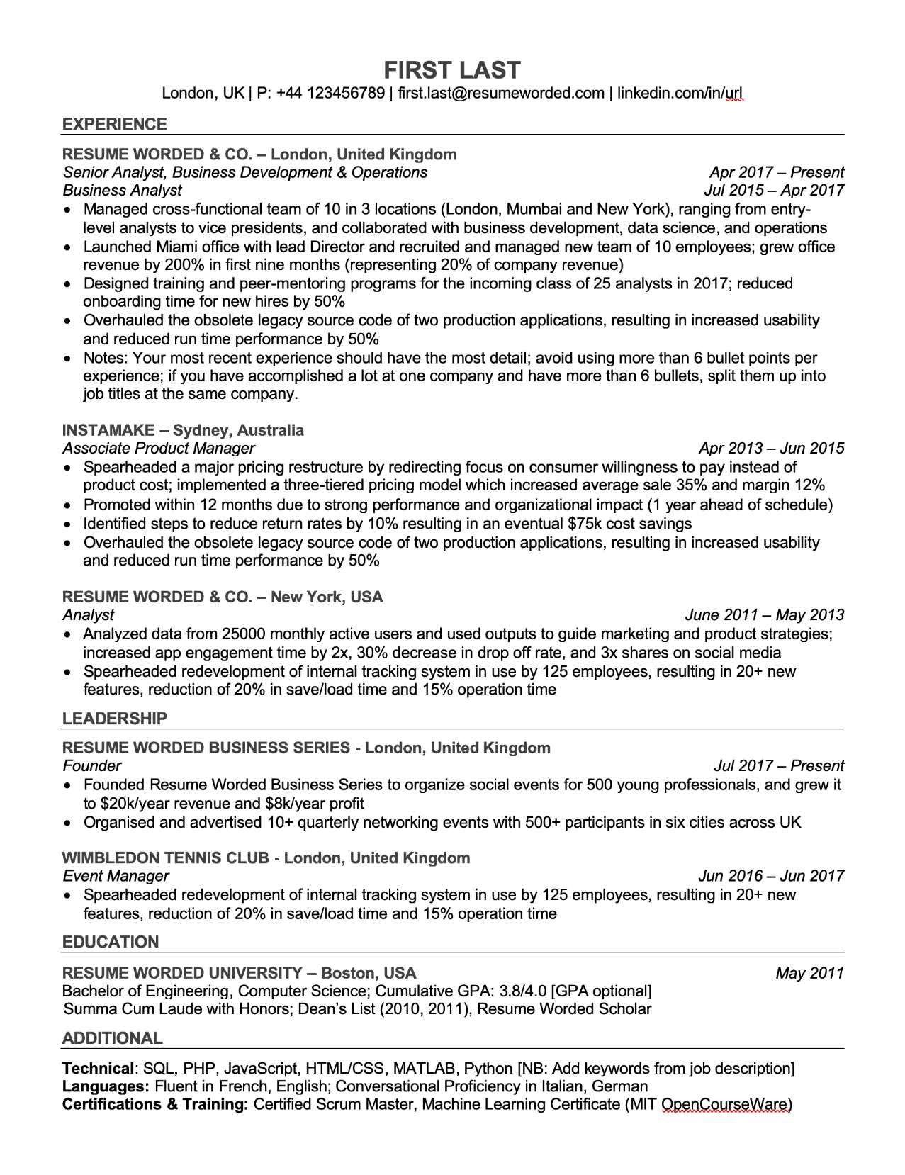 Professional ATS Resume Templates for Experienced Hires and College