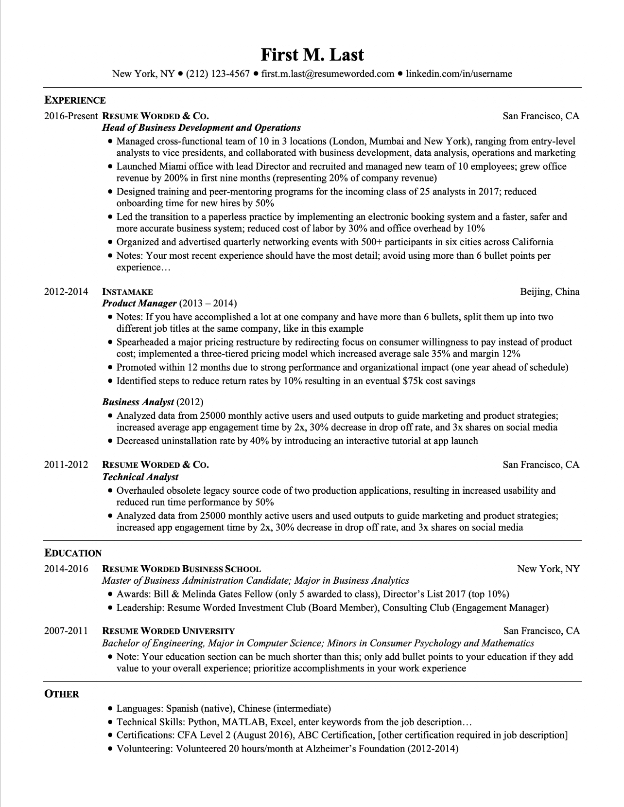 Professional Resume Format For Experienced In Word