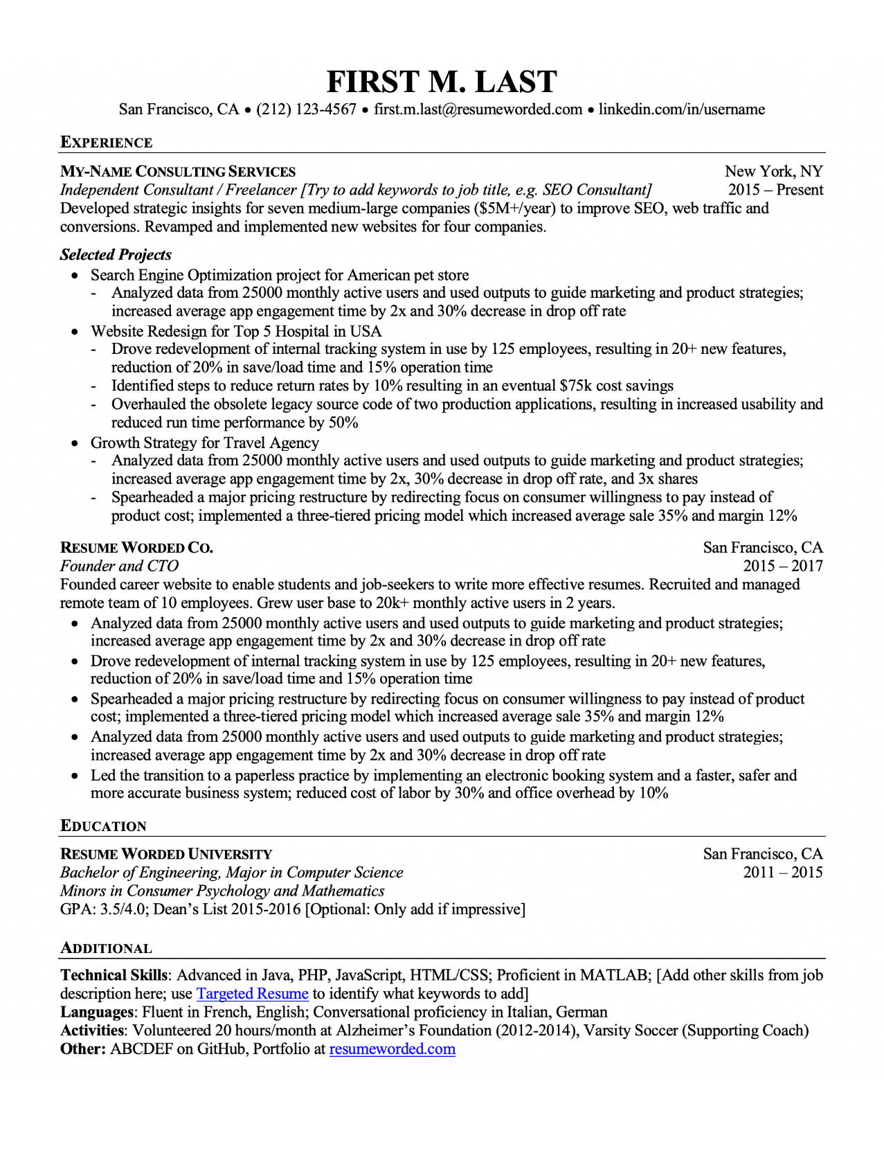 Professional ATS Resume Templates For Experienced Hires And College 