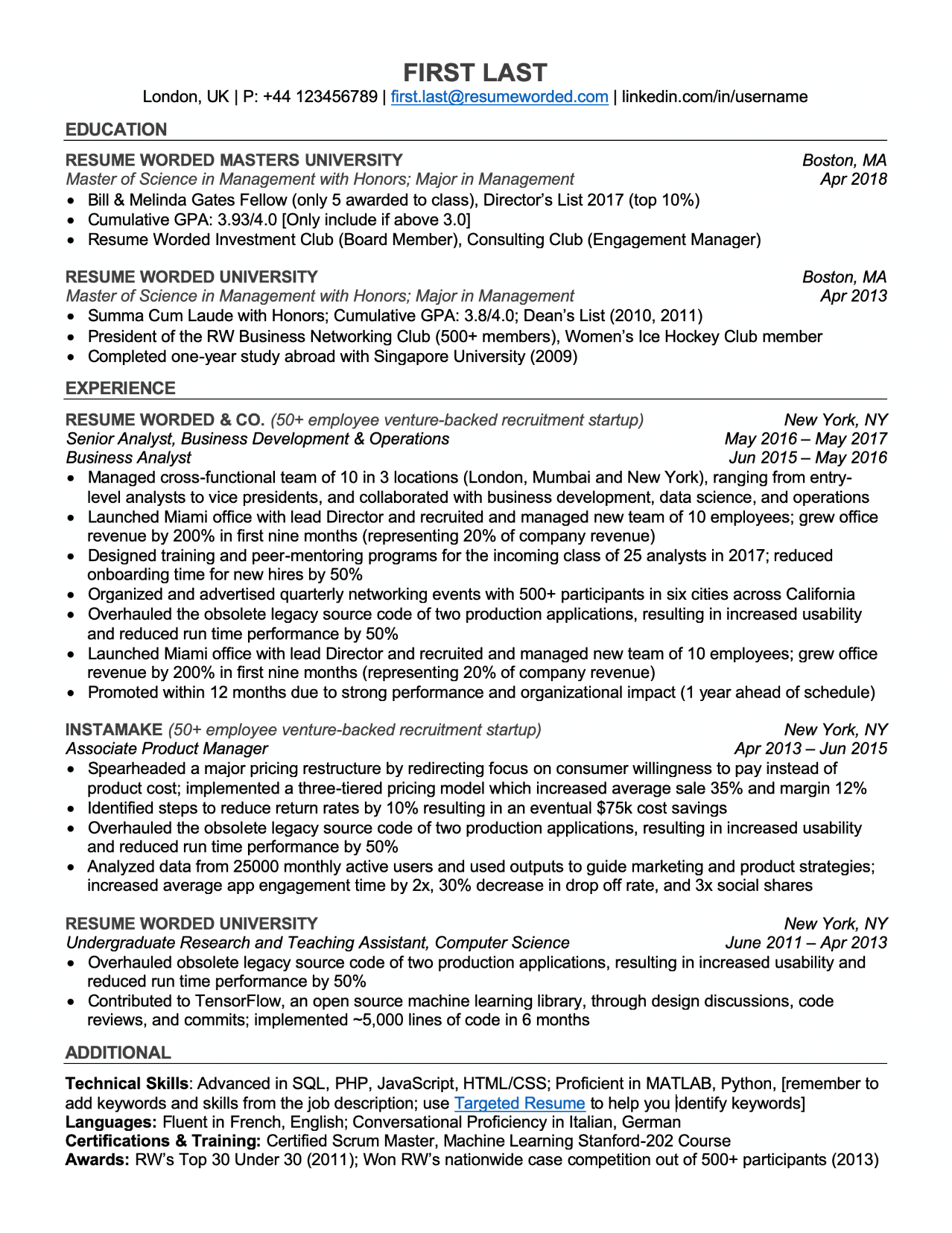 Professional ATS Resume Templates for Experienced Hires and College