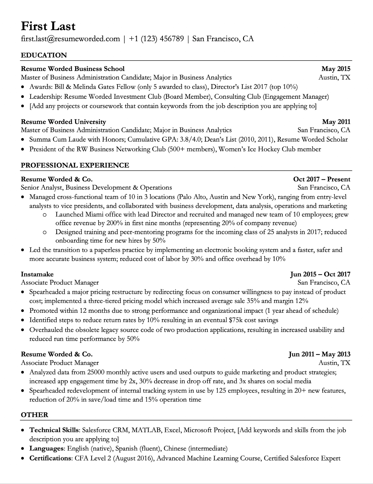 Recent Grad Resume Template from resumeworded.com