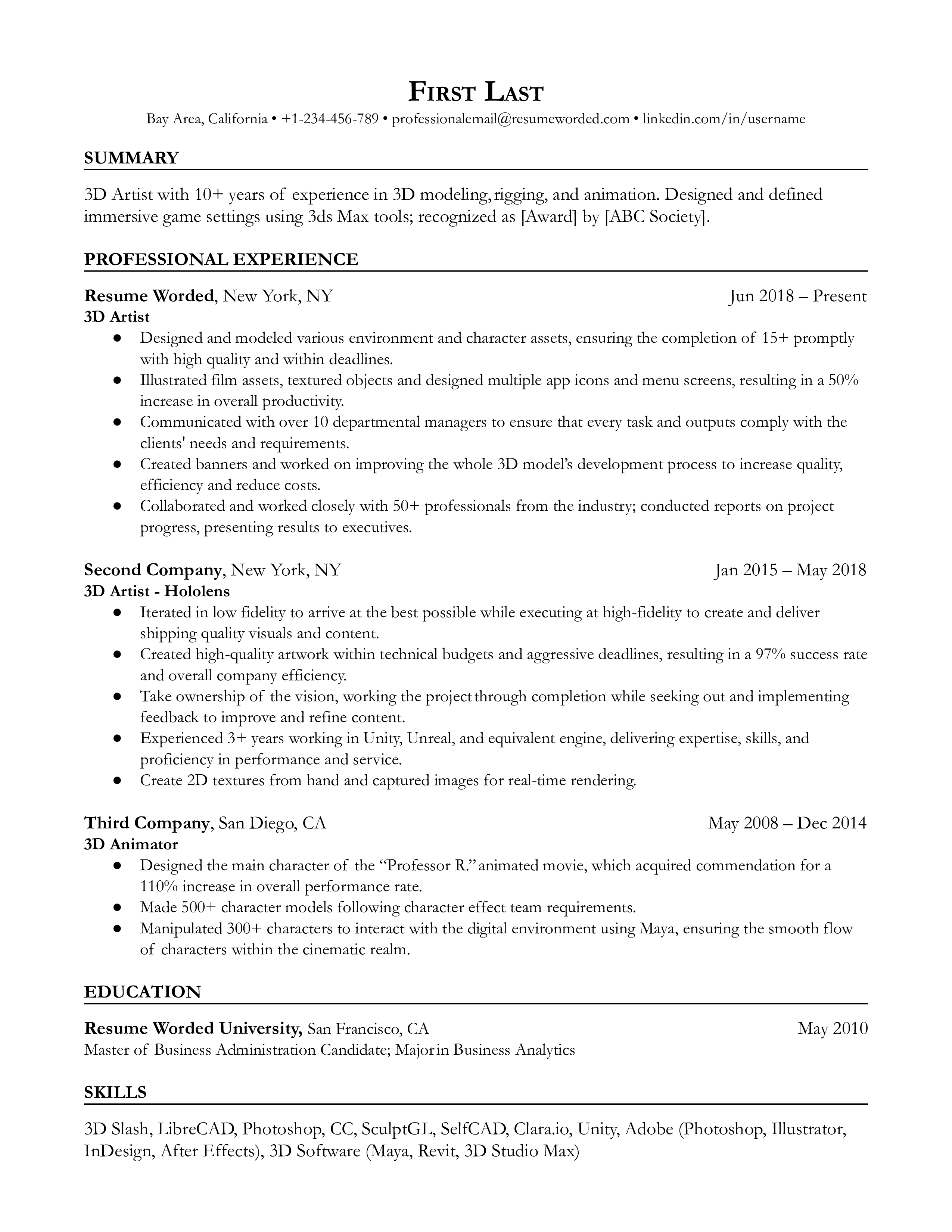 6 3D Artist Resume Examples For 2023 Resume Worded