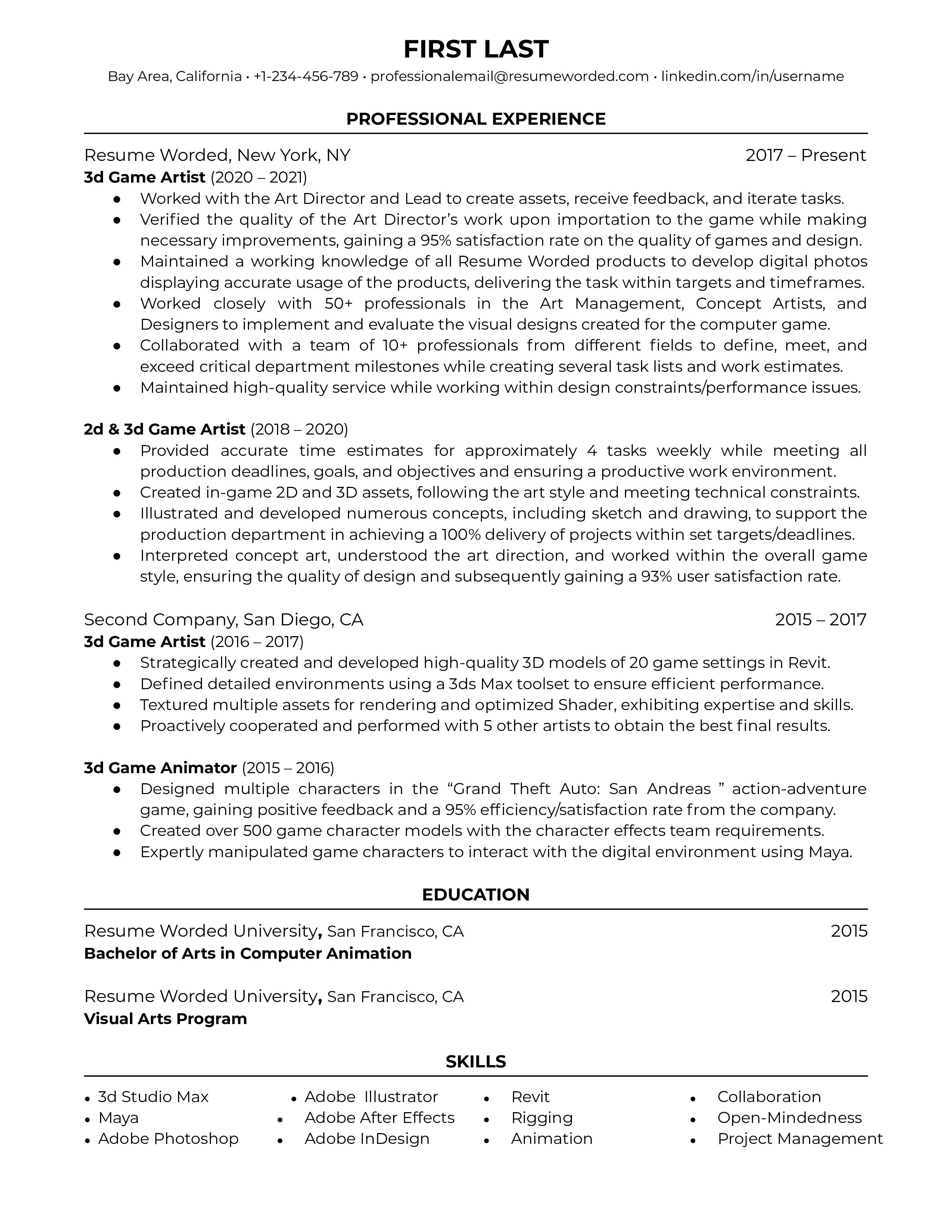 7 3D Artist Resume Examples for 2024 Resume Worded