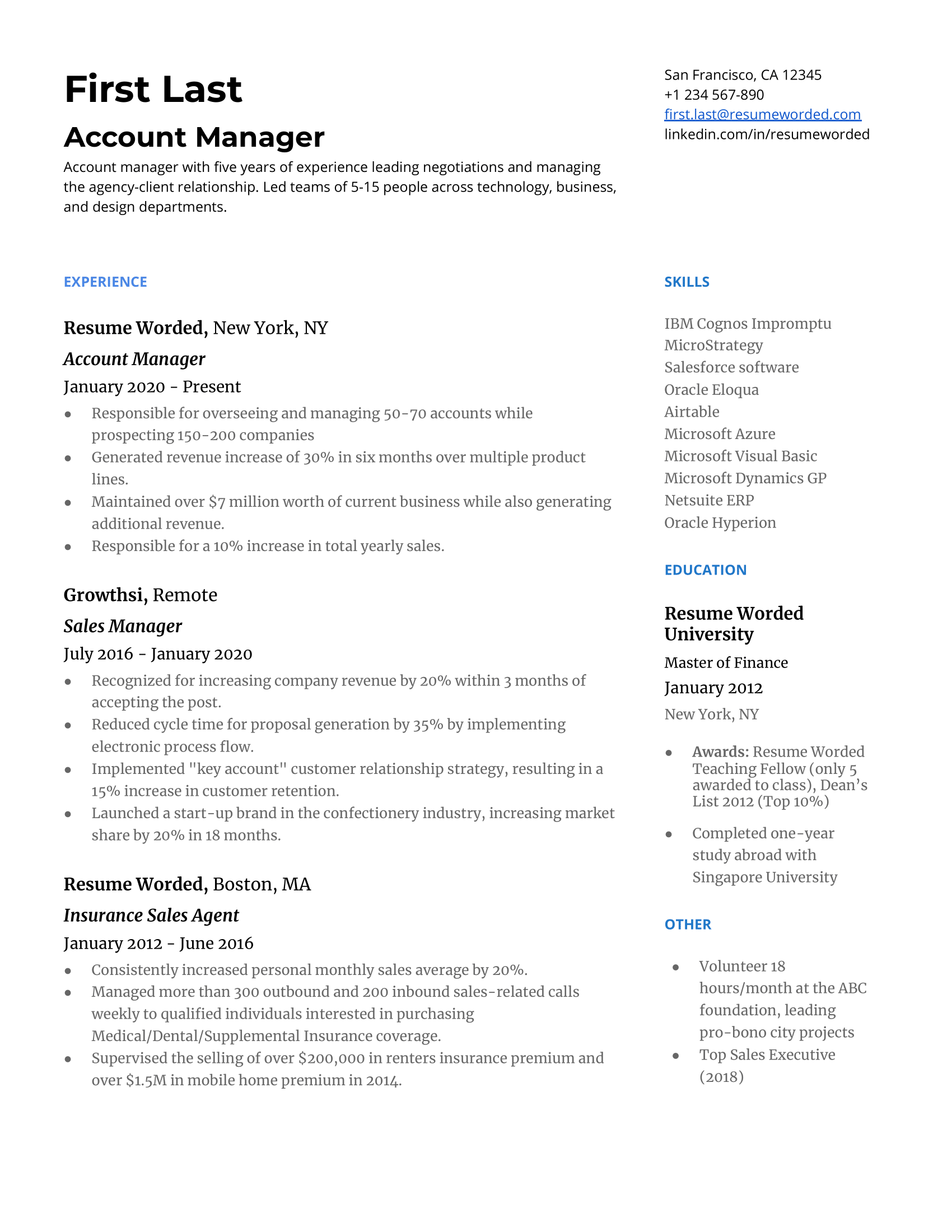 13 Account Manager Resume Examples for 2022 Resume Worded