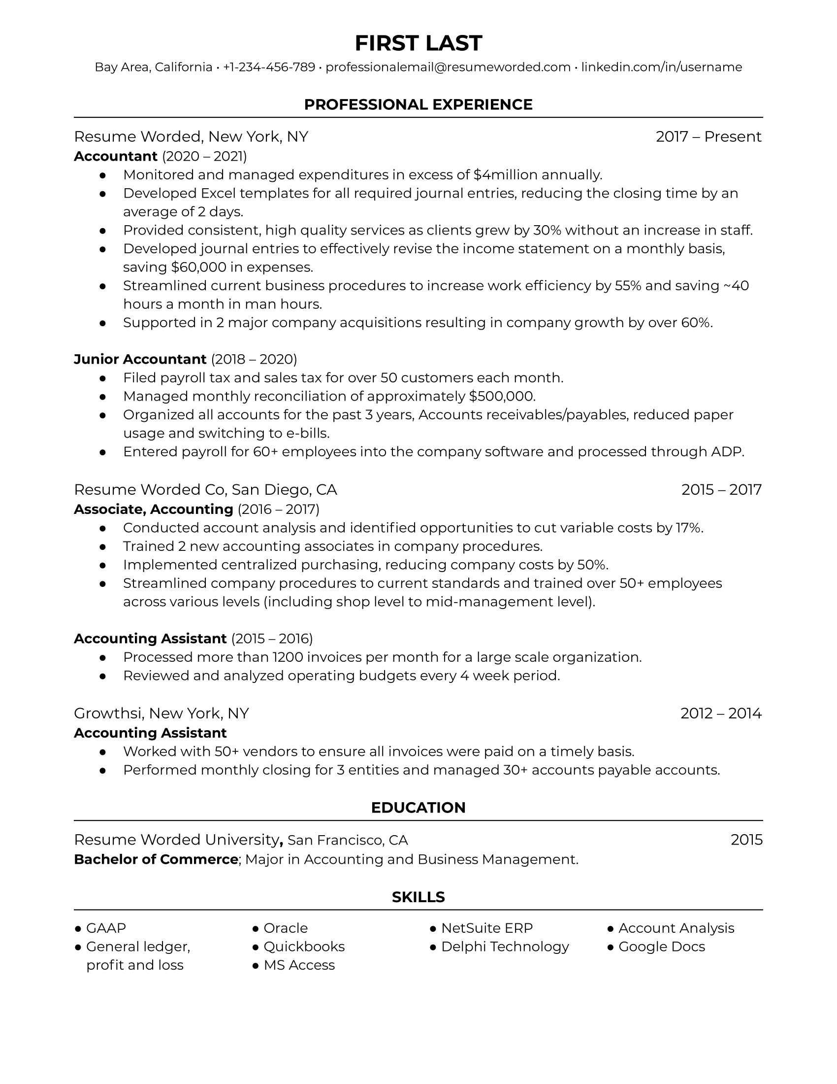 sample resume for chief accountant