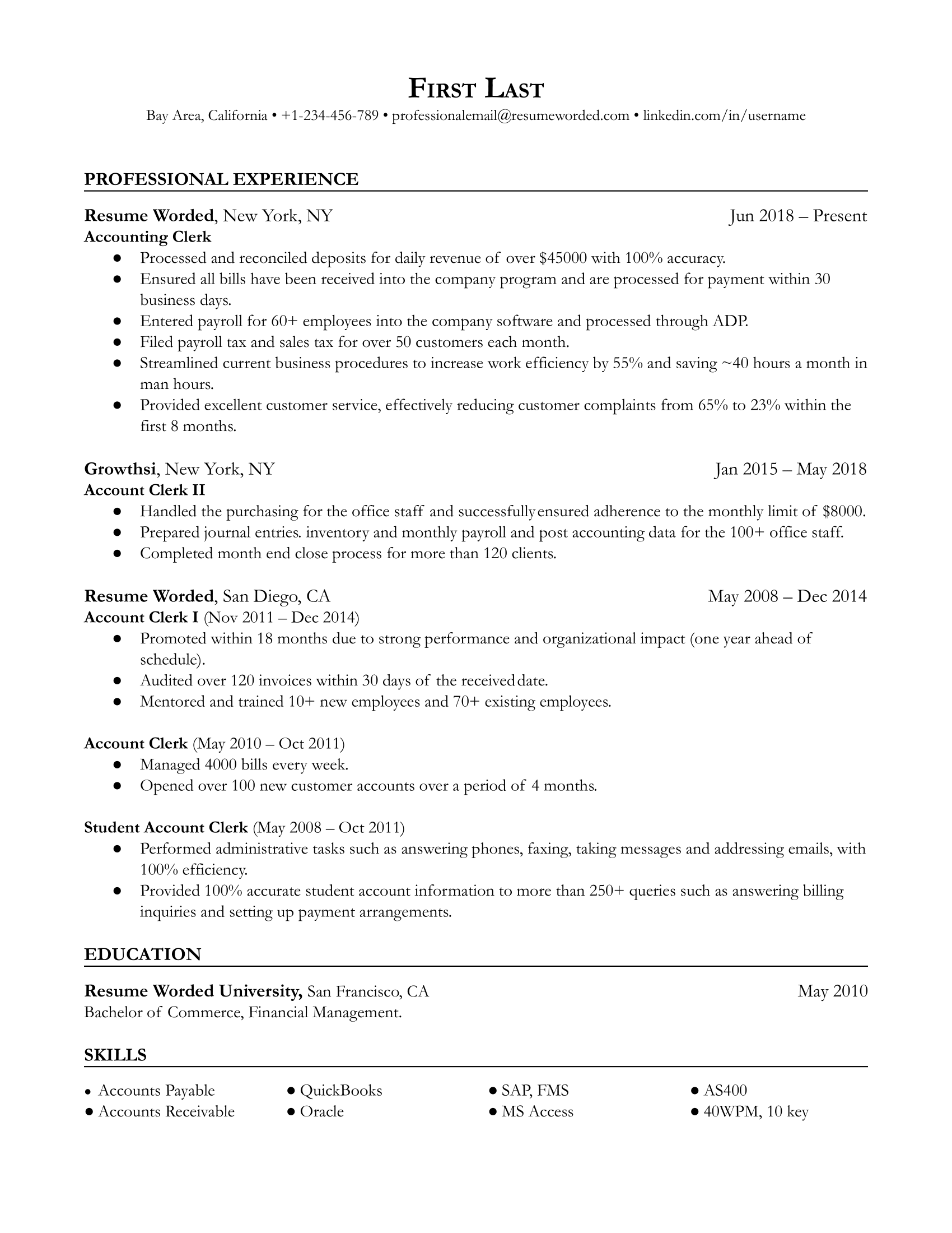 Accounting Clerk Resume Example For 2023 Resume Worded   Accounting Clerk 