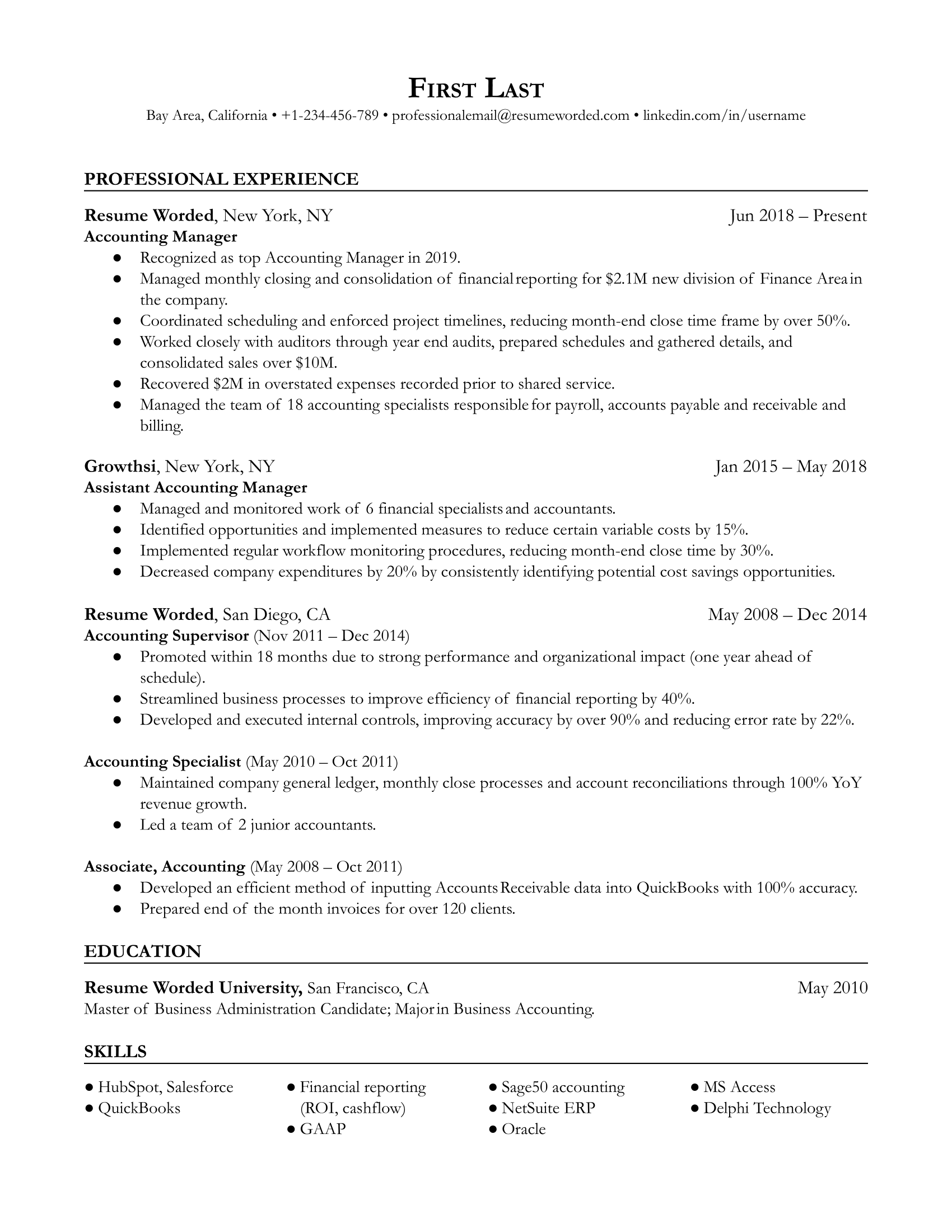 Accounting manager resume with promotions and measurable achievements