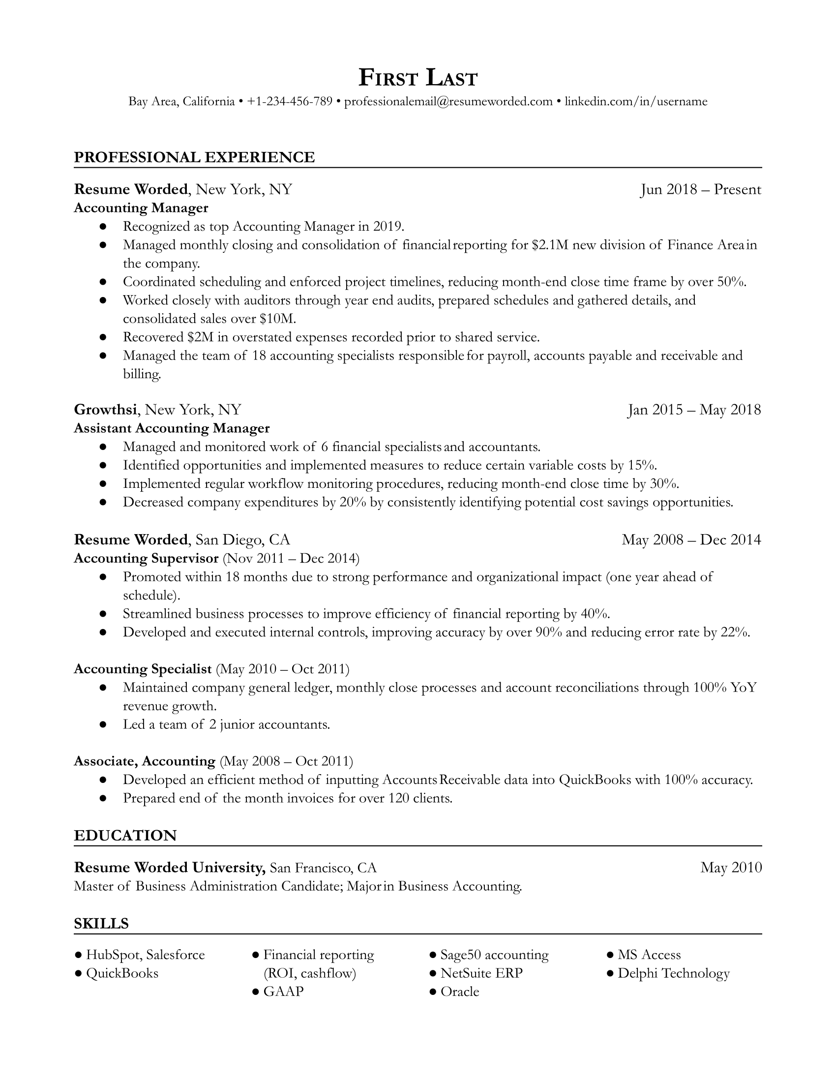 Accounting Manager Resume Sample