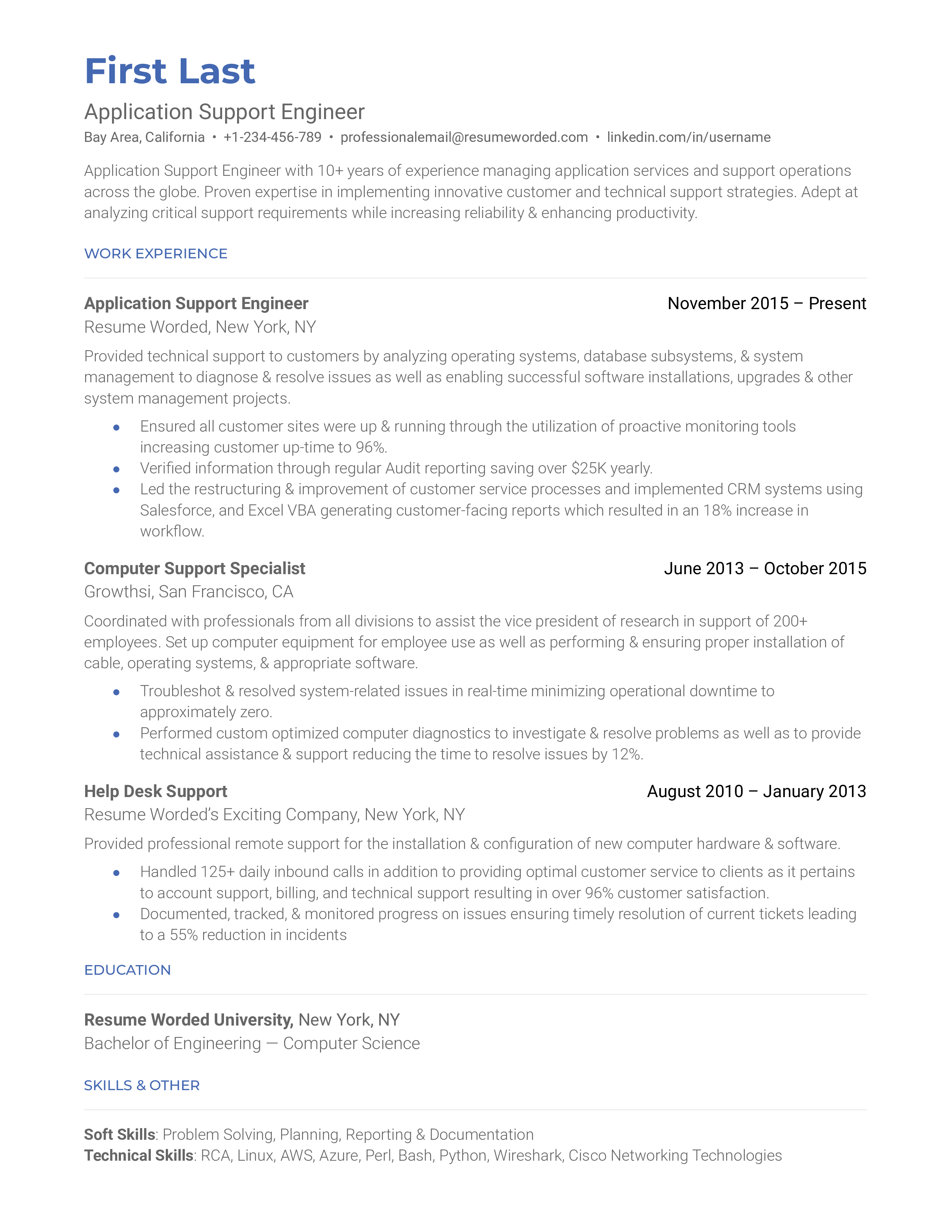 Application Support Engineer Resume Sample