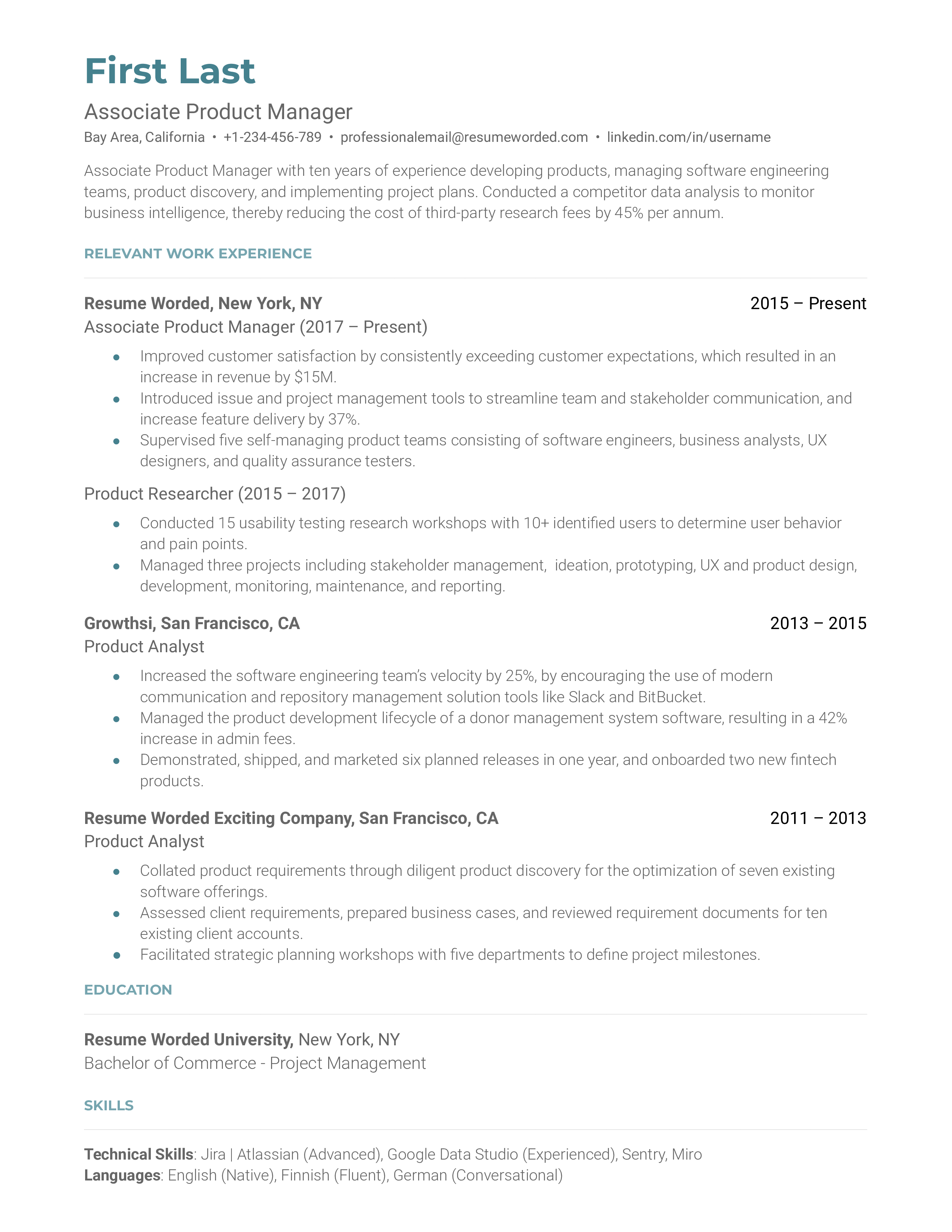 Associate Product Manager Resume Sample