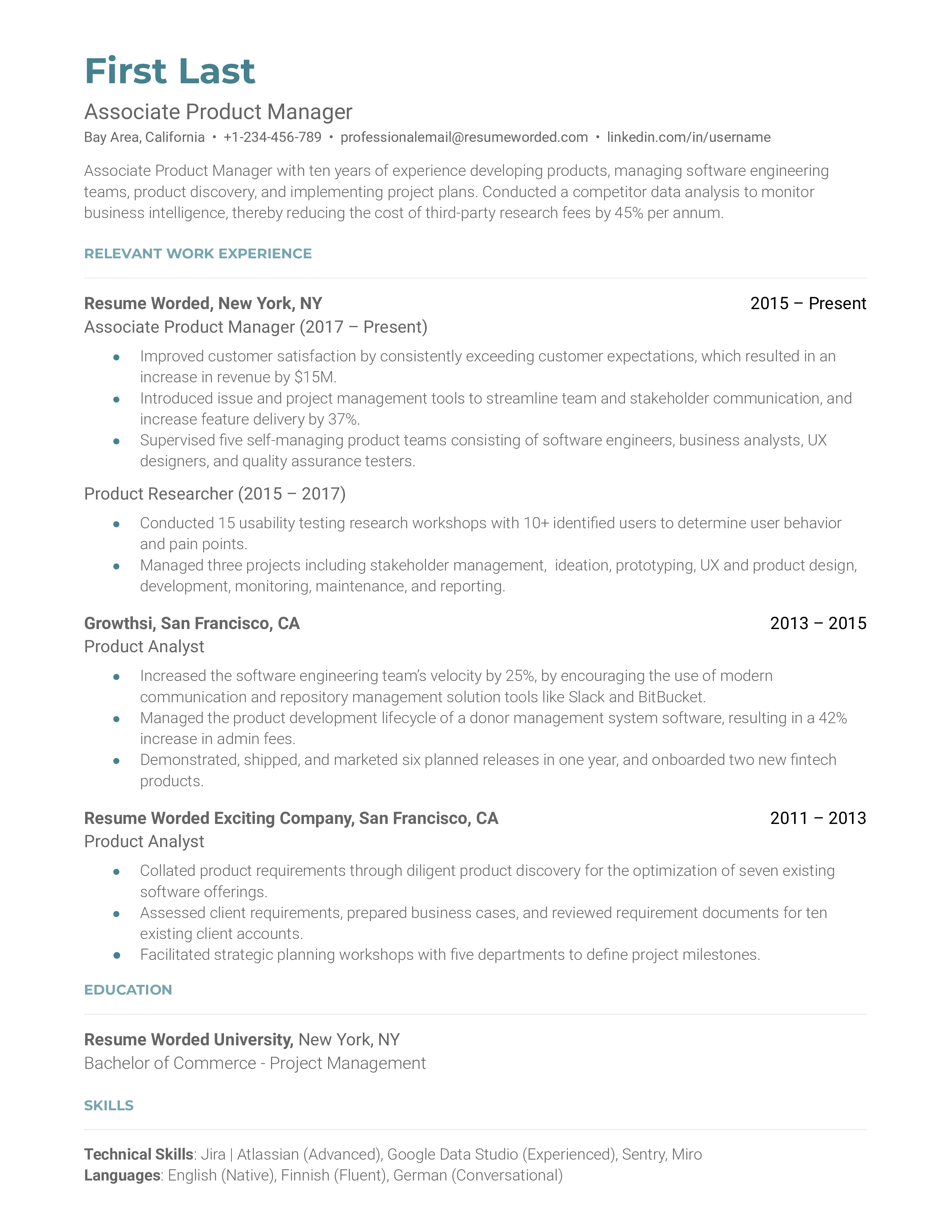 Associate Product Manager Resume Examples for 2024 Resume Worded