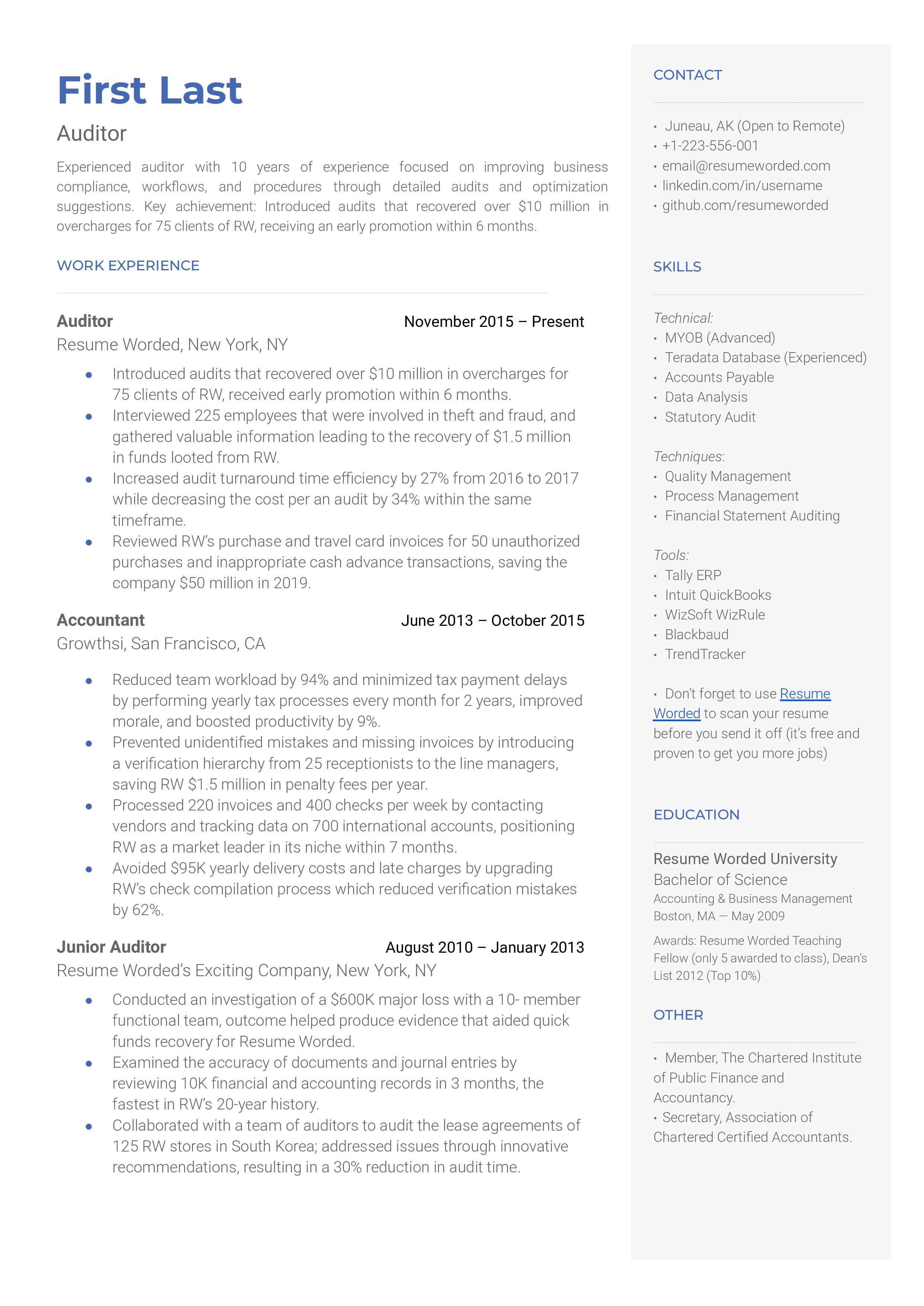 audit job resume