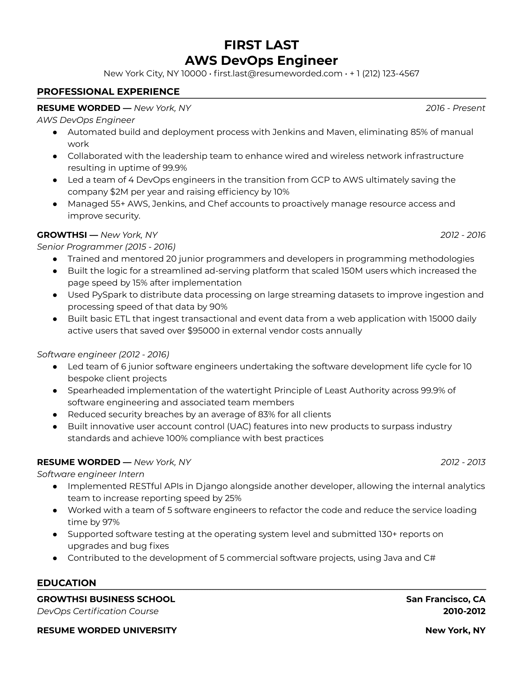 AWS DevOps Engineer Resume Sample