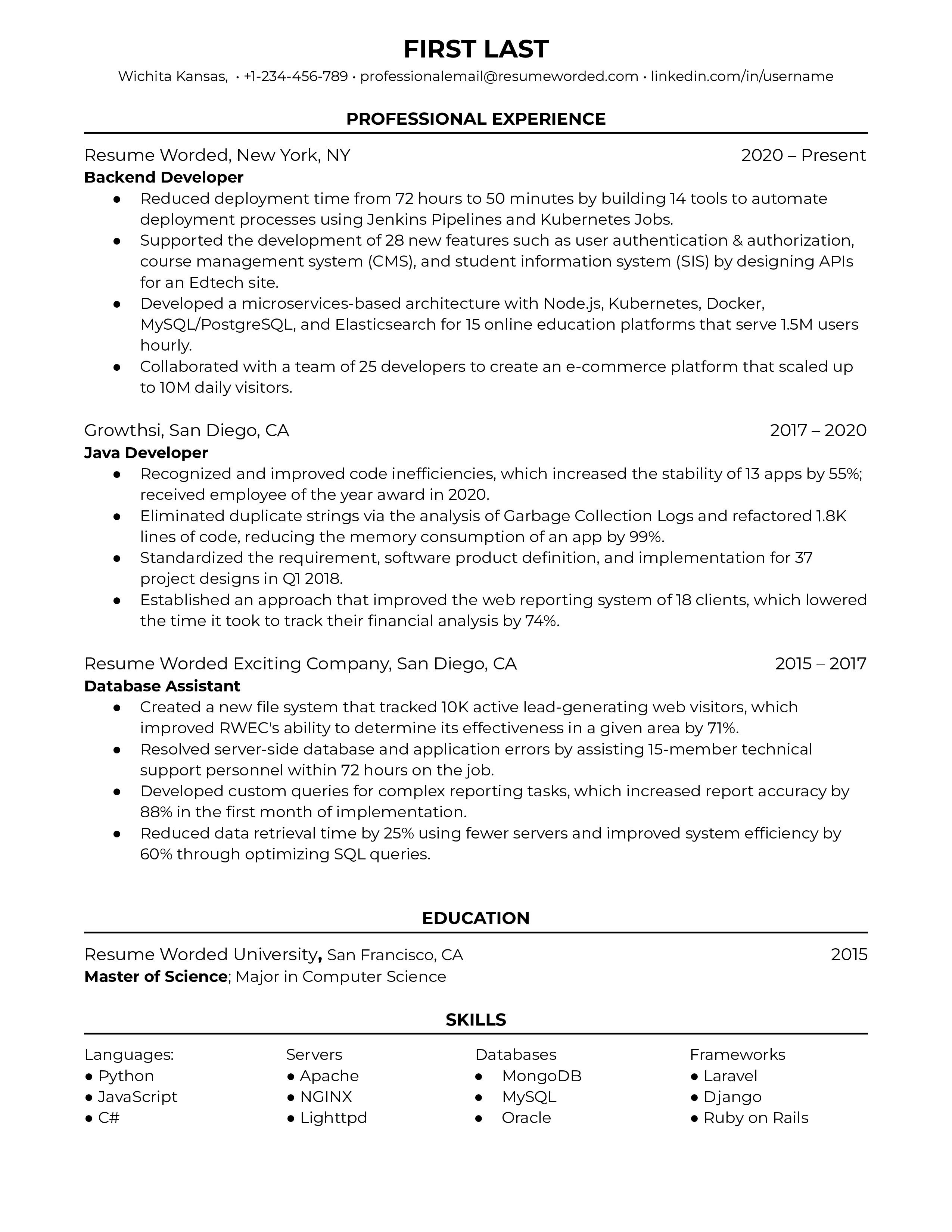 Junior Java Developer Resume Summary