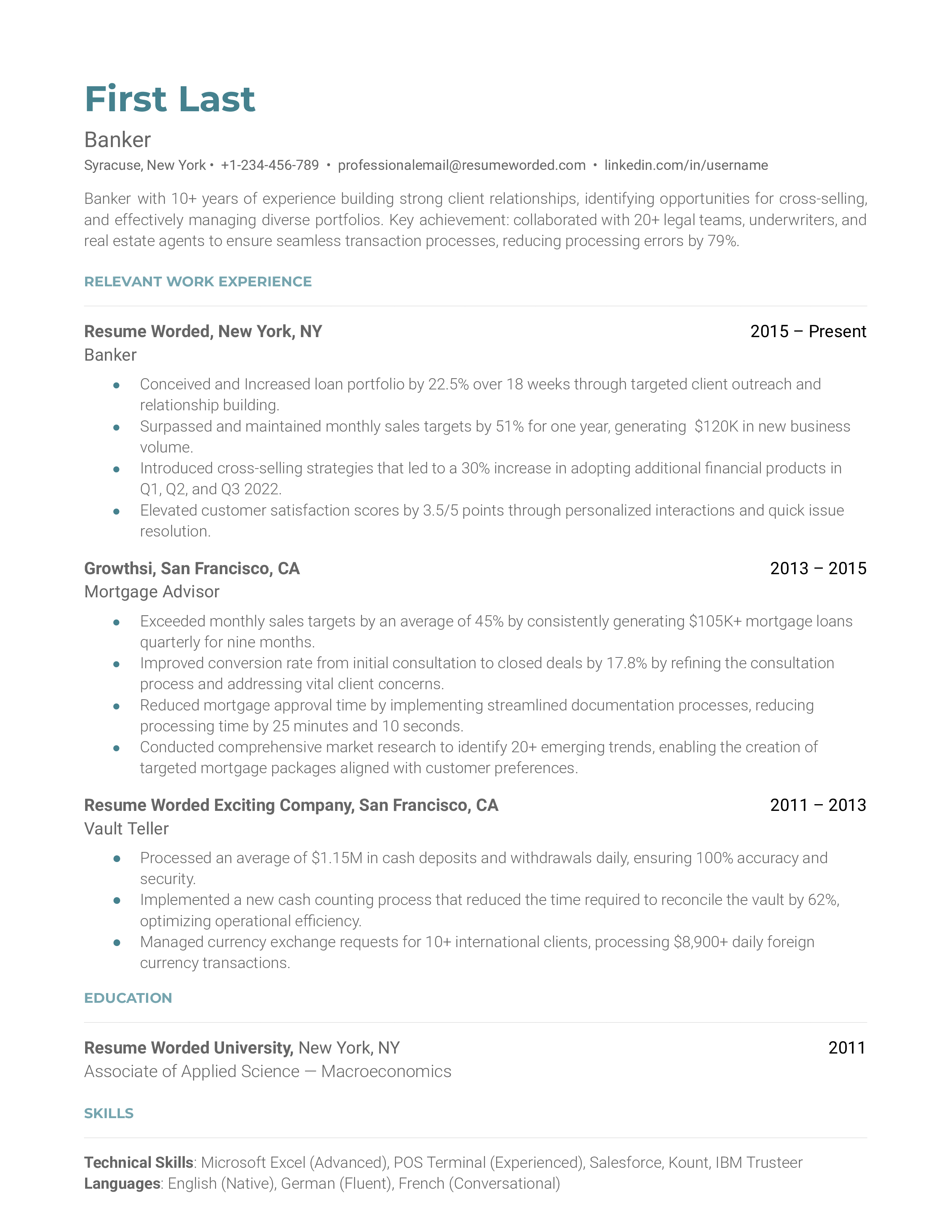 Banker Resume Examples For 2024 Resume Worded   Banker2 