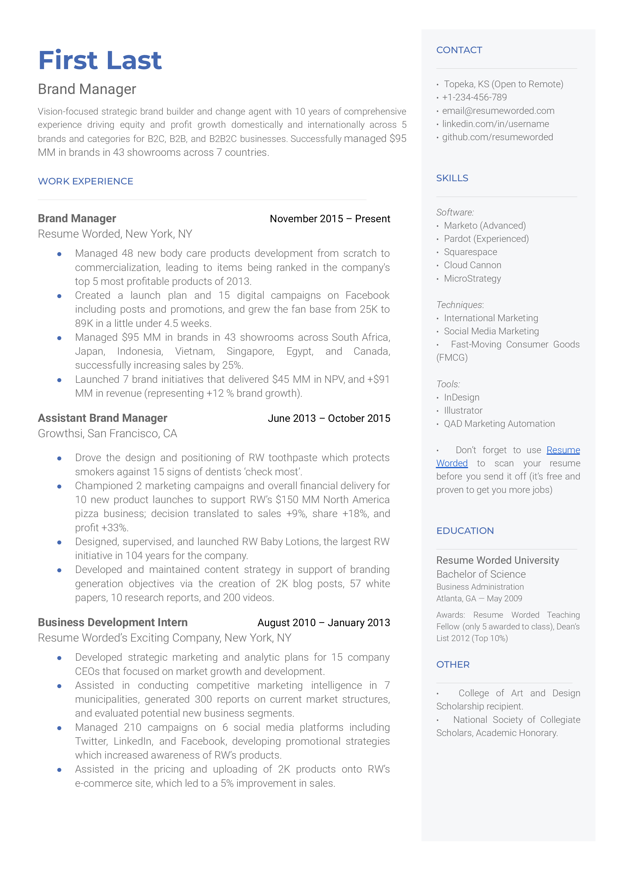 8 Brand Manager Resume Examples for 2023 Resume Worded