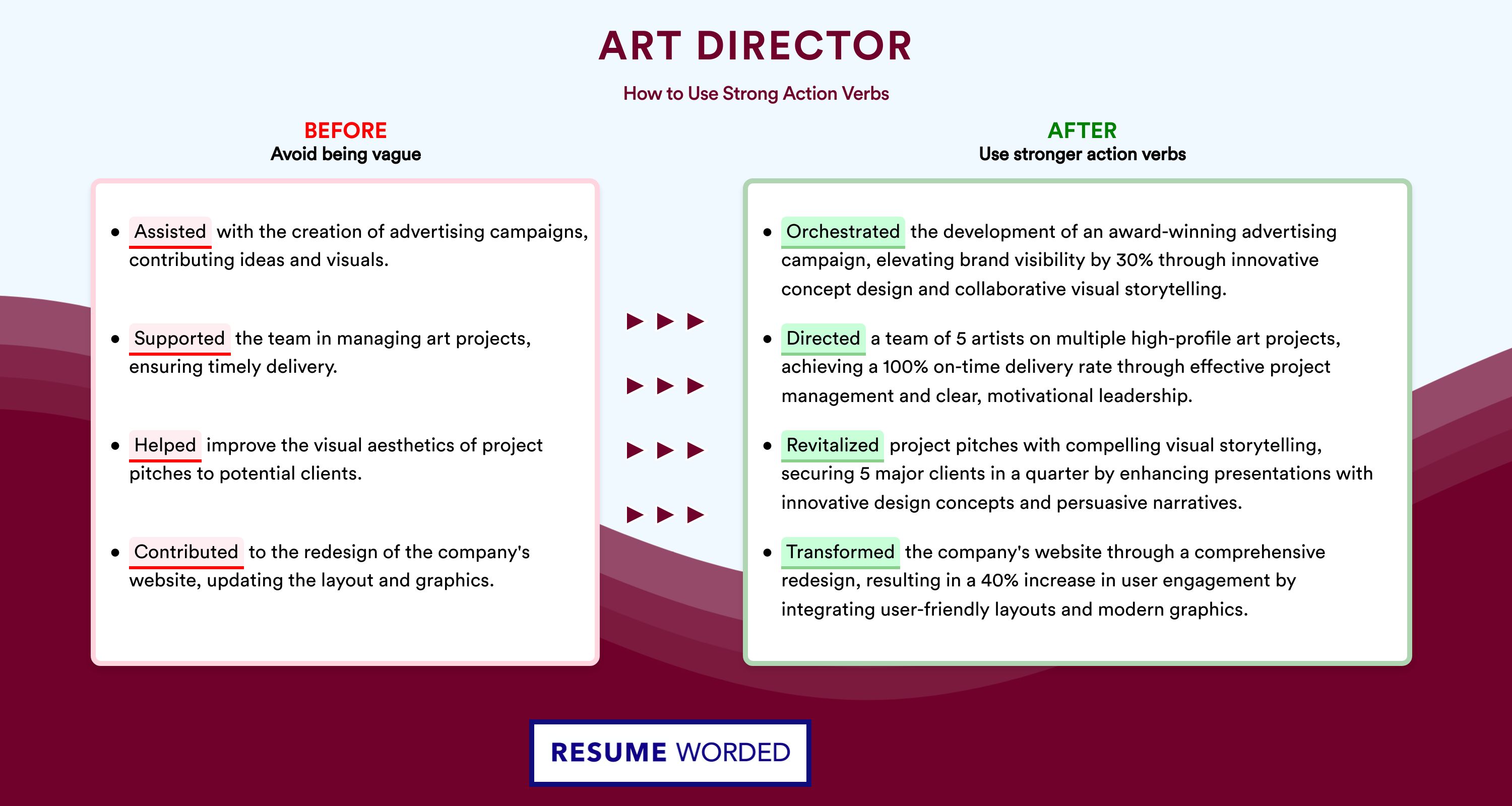 Action Verbs for Art Director