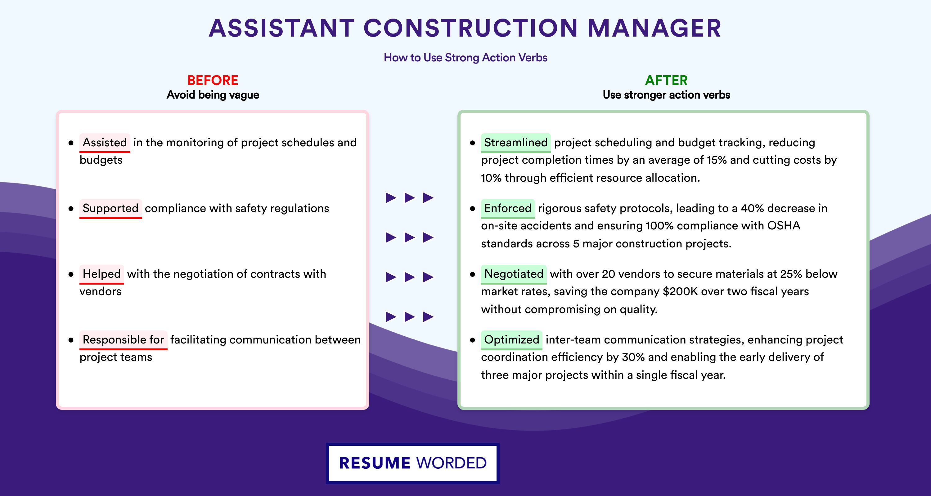 Action Verbs for Assistant Construction Manager