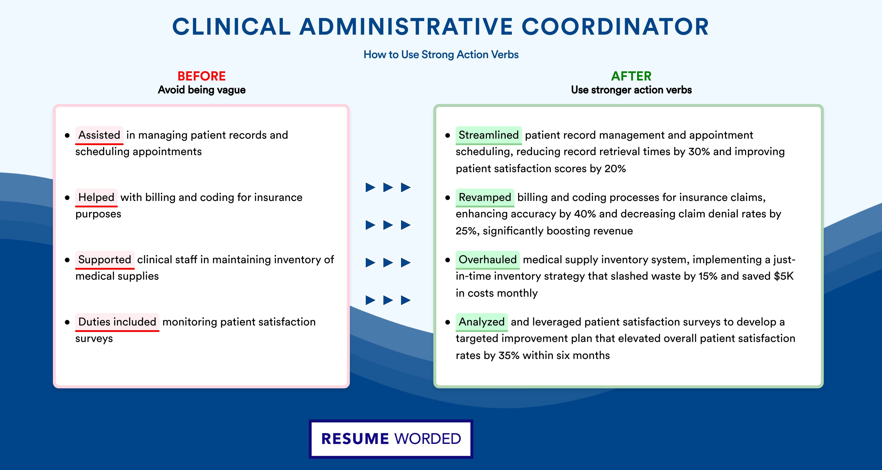 Action Verbs for Clinical Administrative Coordinator