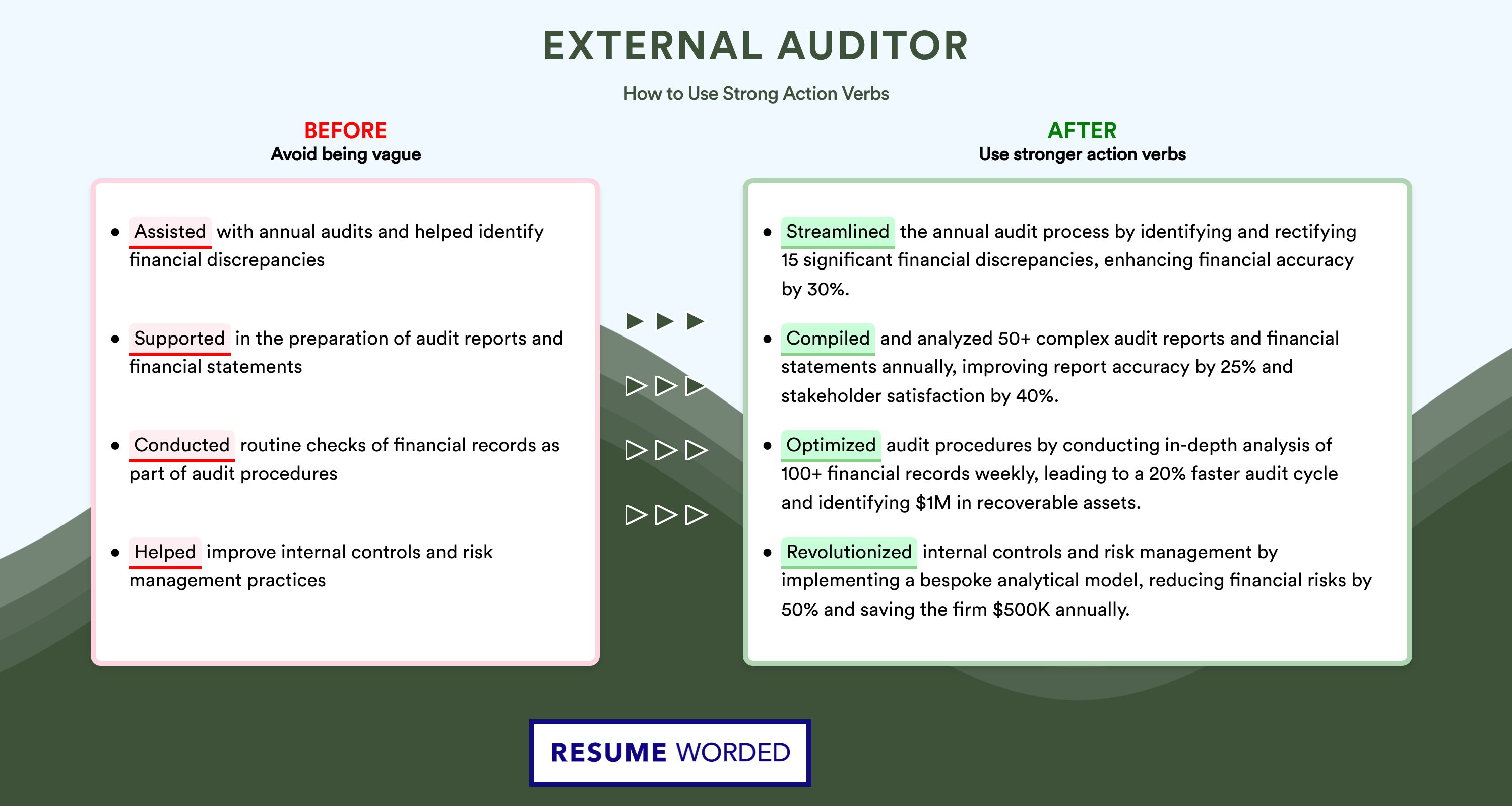 Action Verbs for External Auditor