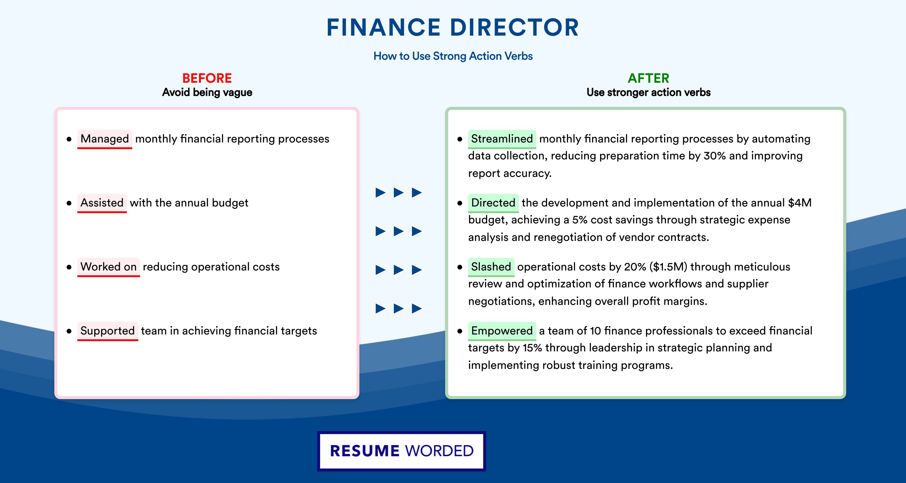 Action Verbs for Finance Director