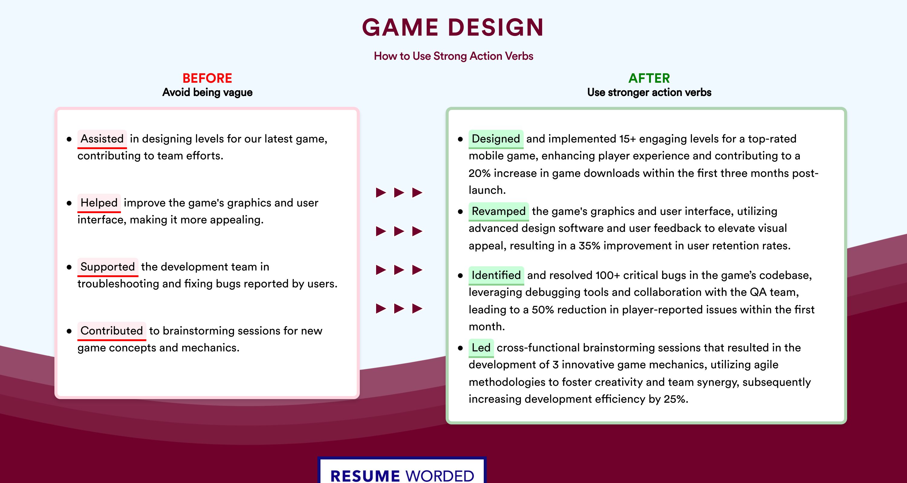 Action Verbs for Game Design