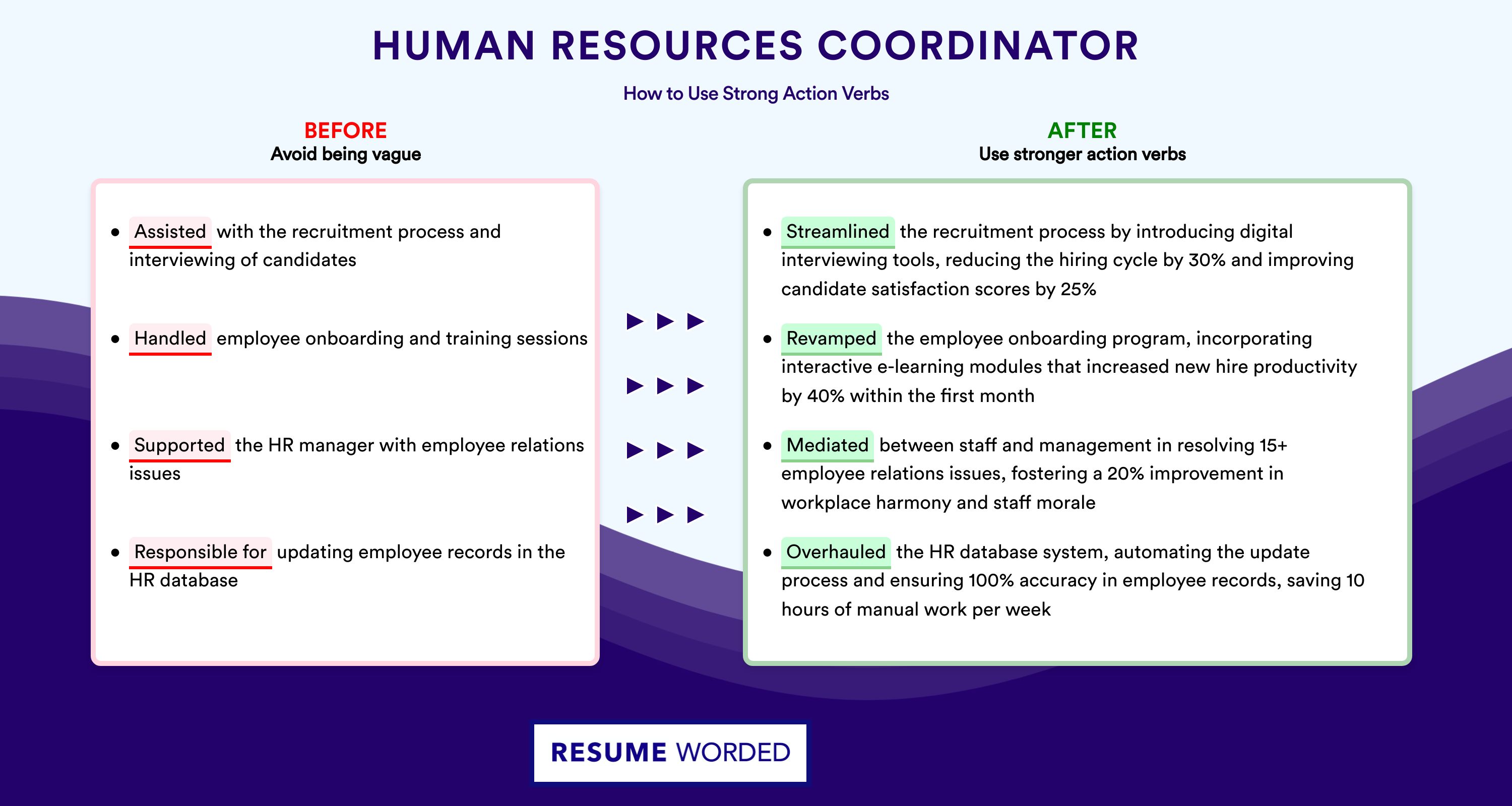 Action Verbs for Human Resources Coordinator