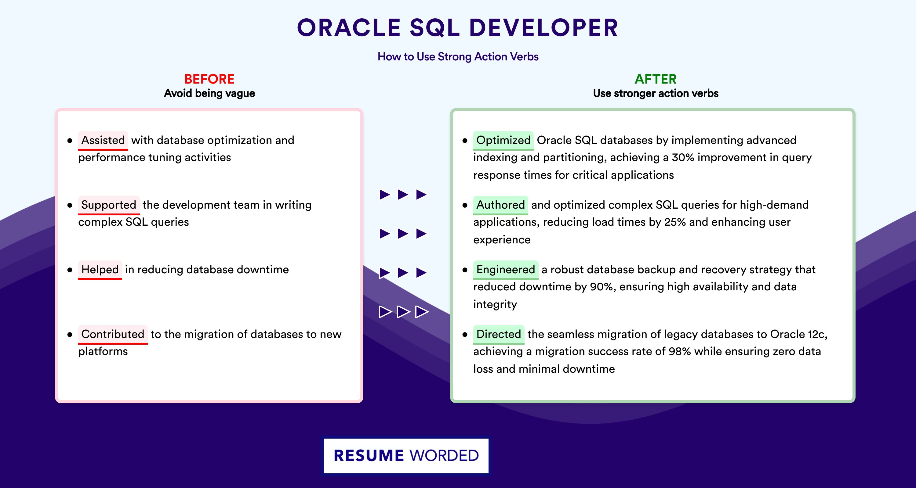 Action Verbs for Oracle SQL Developer