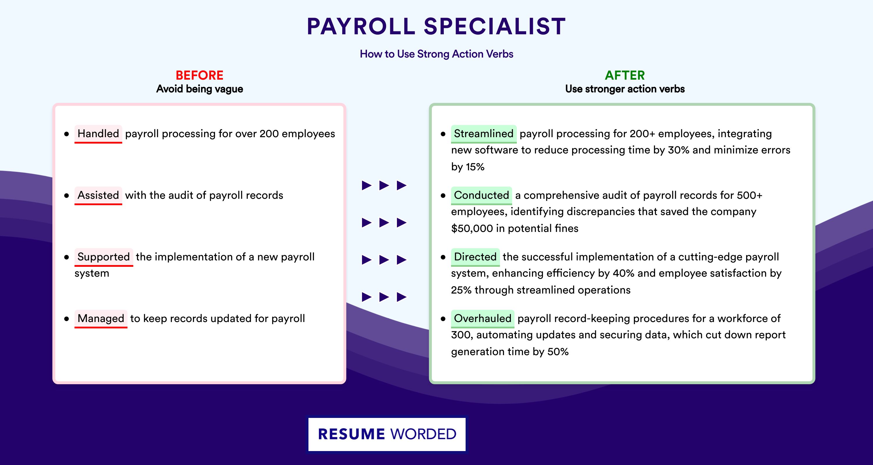 Action Verbs for Payroll Specialist