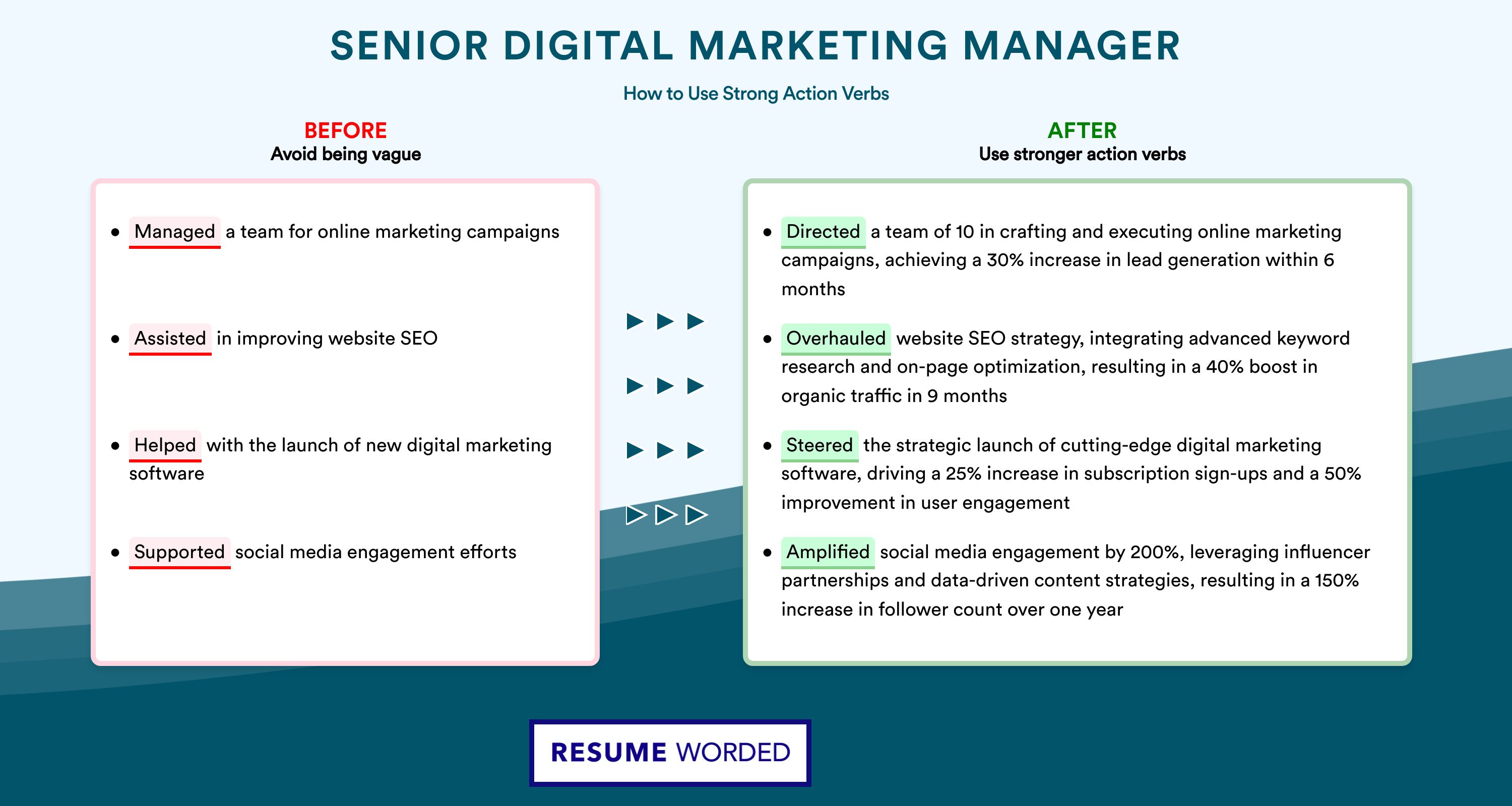 Action Verbs for Senior Digital Marketing Manager