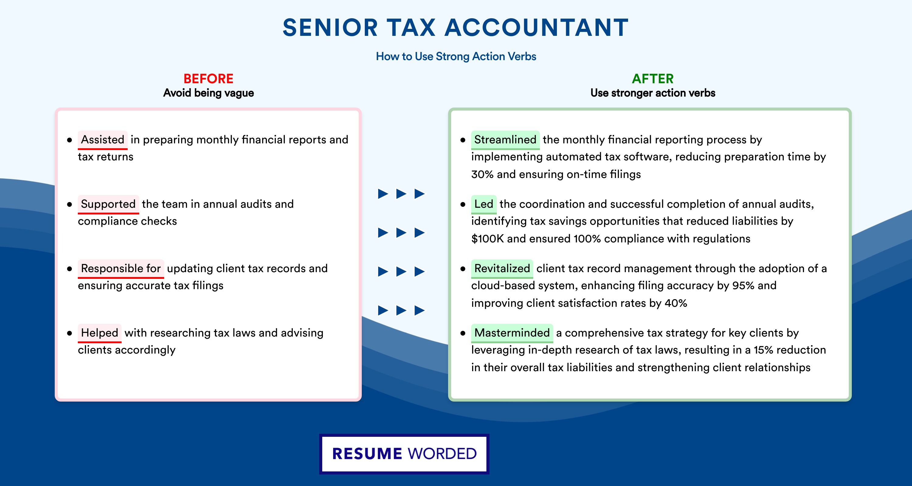 Action Verbs for Senior Tax Accountant