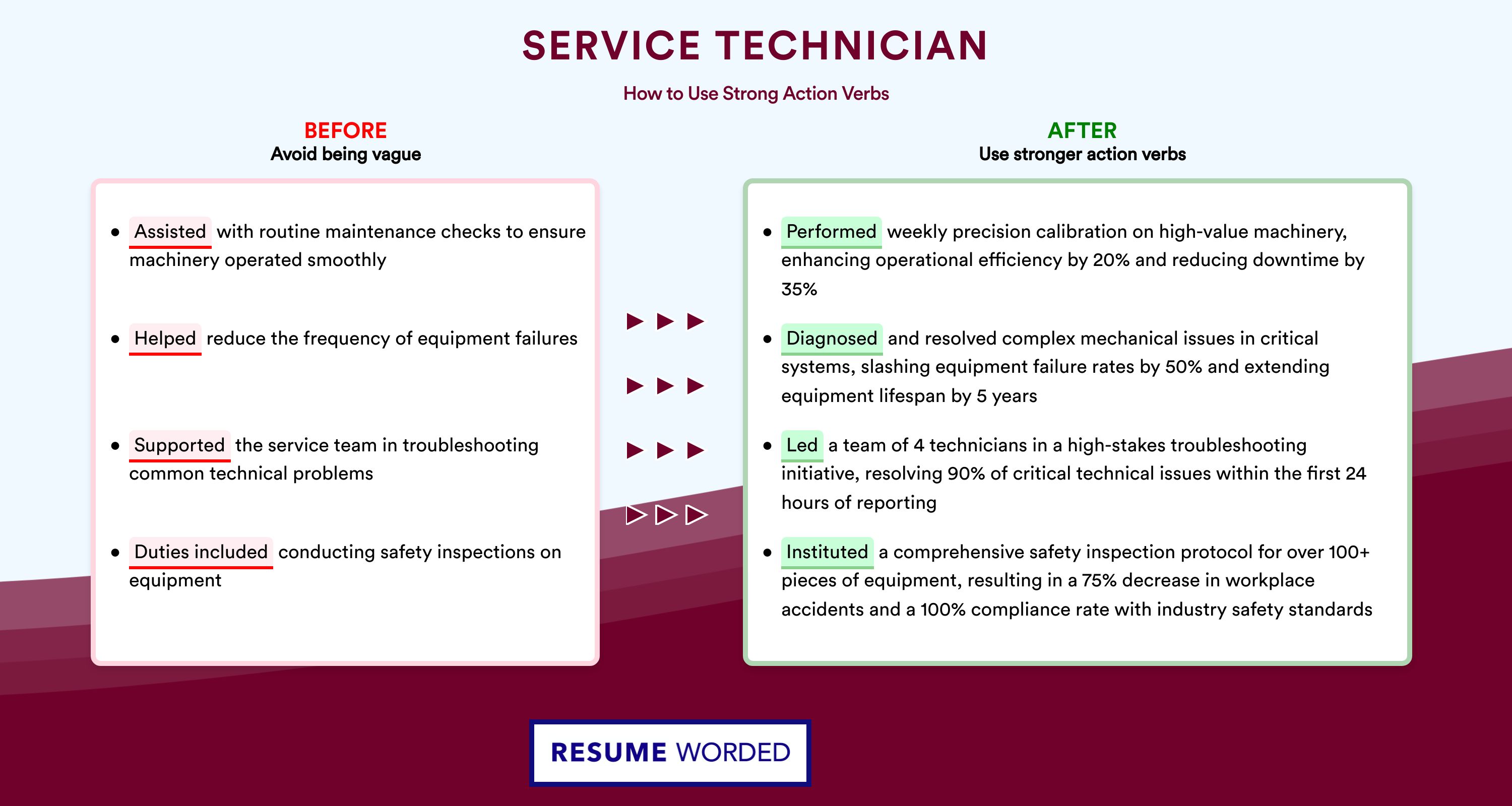 Action Verbs for Service Technician