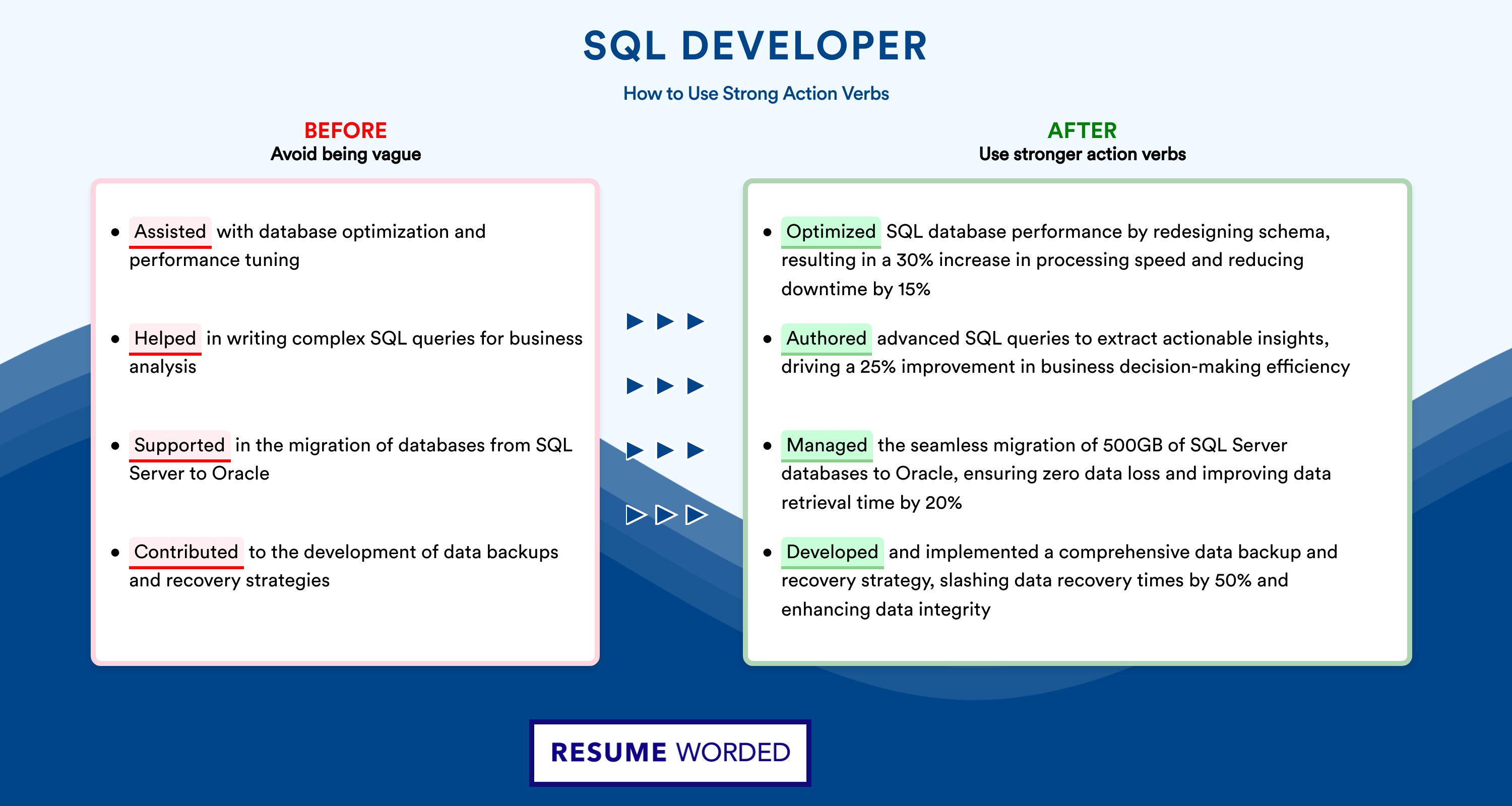 Action Verbs for SQL Developer