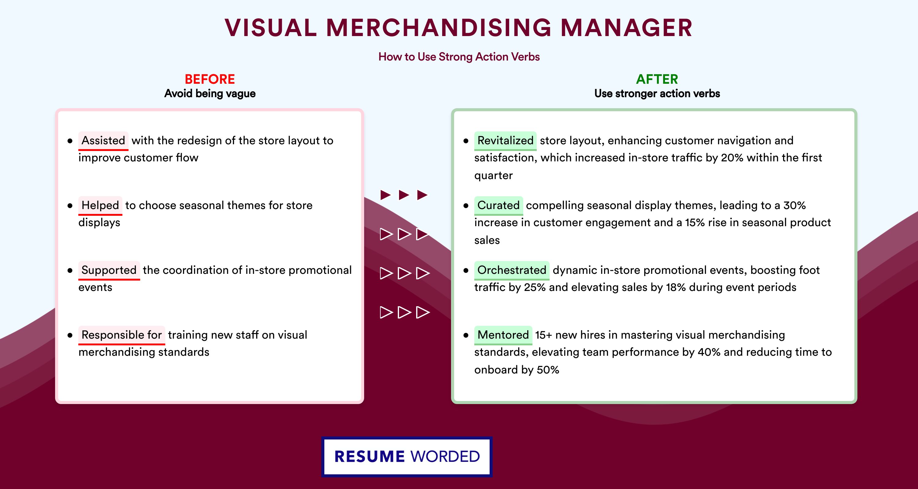 Action Verbs for Visual Merchandising Manager