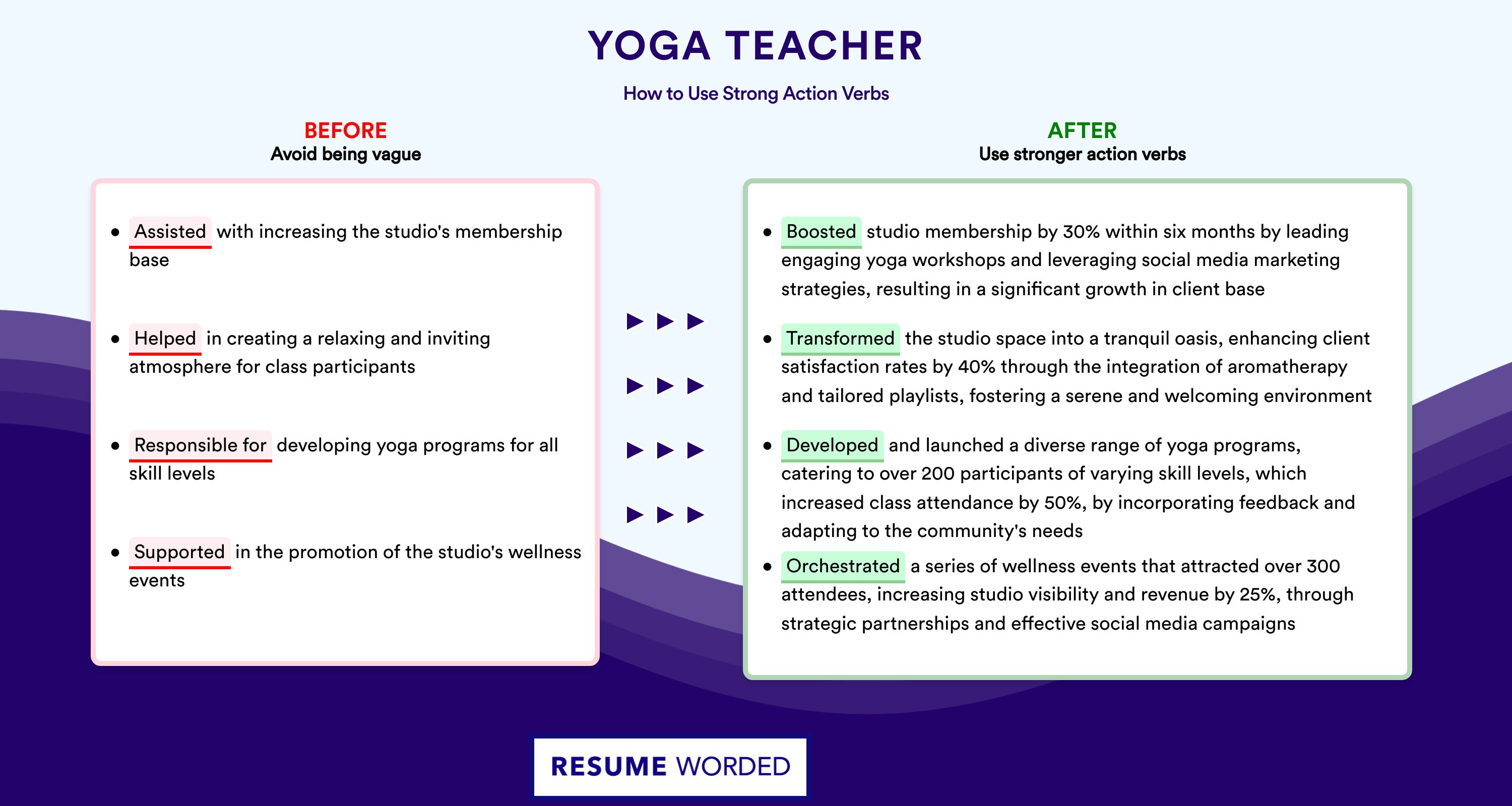 Action Verbs for Yoga Teacher