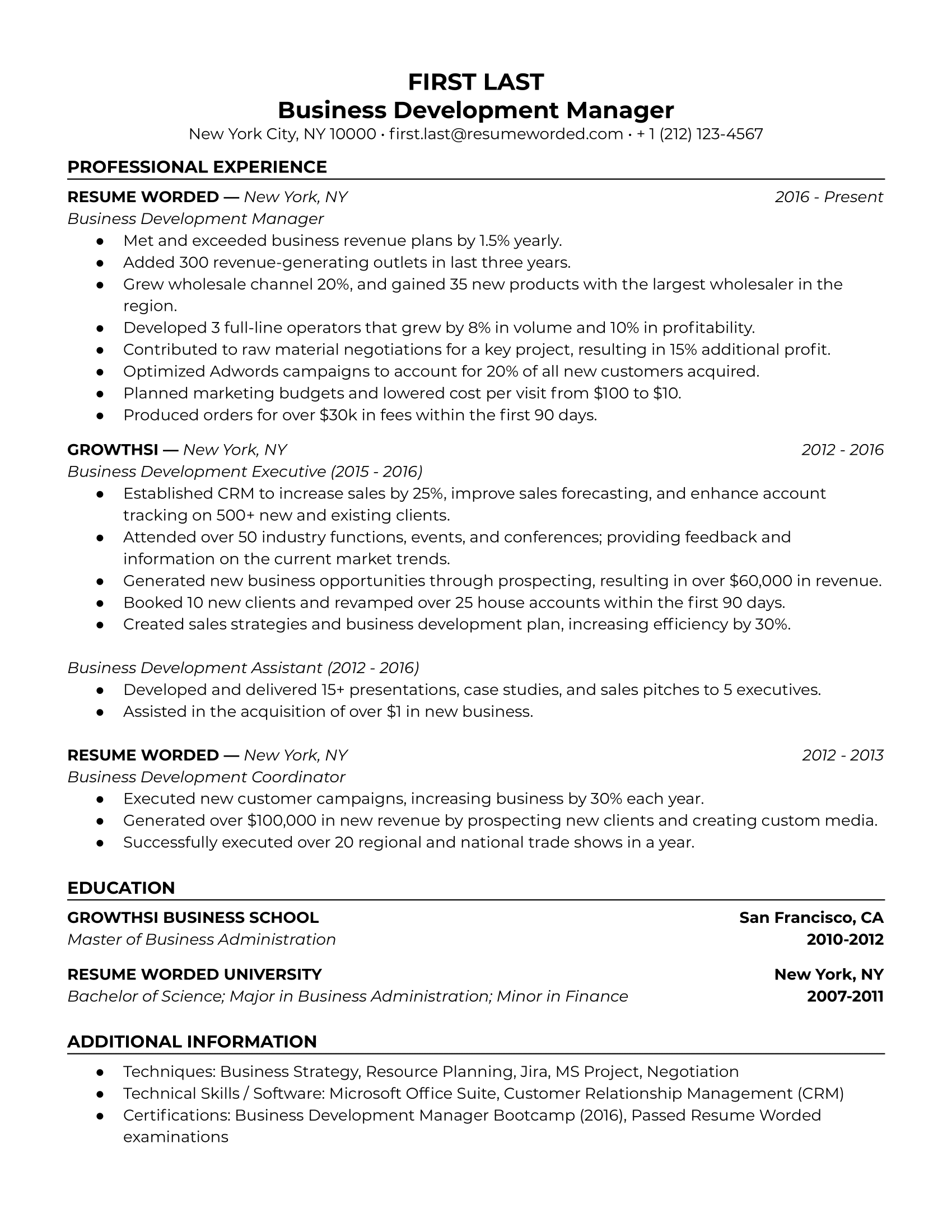 business development manager resume sample doc