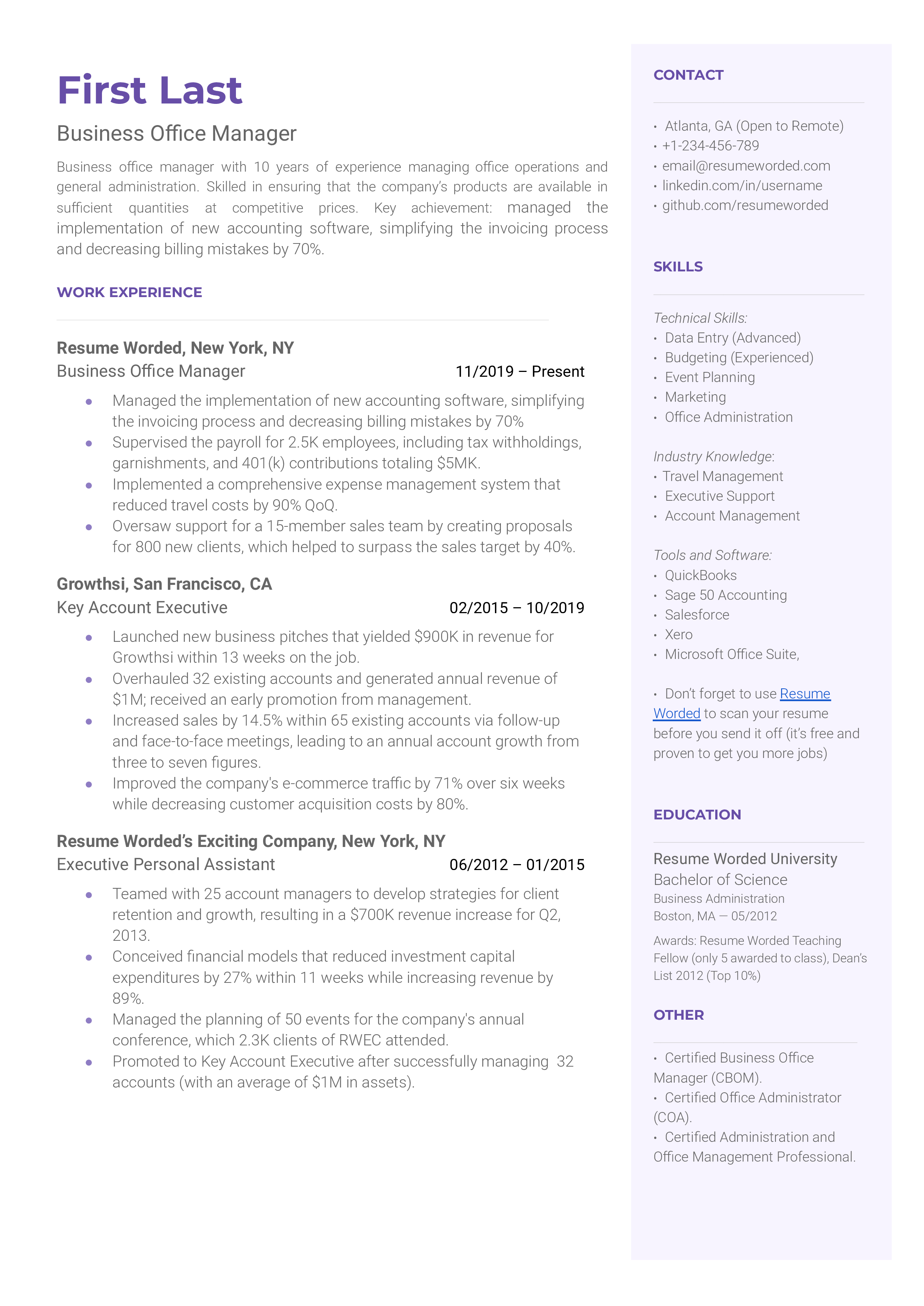 13 Office Manager Resume Examples for 2024 Resume Worded