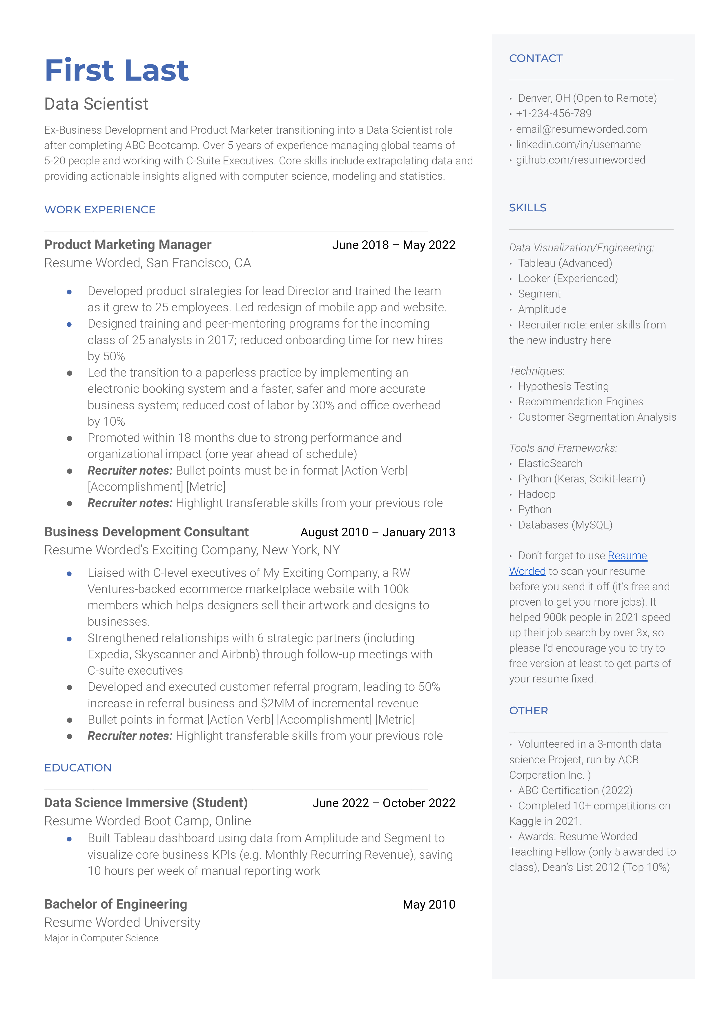 Career Change  Resume Sample