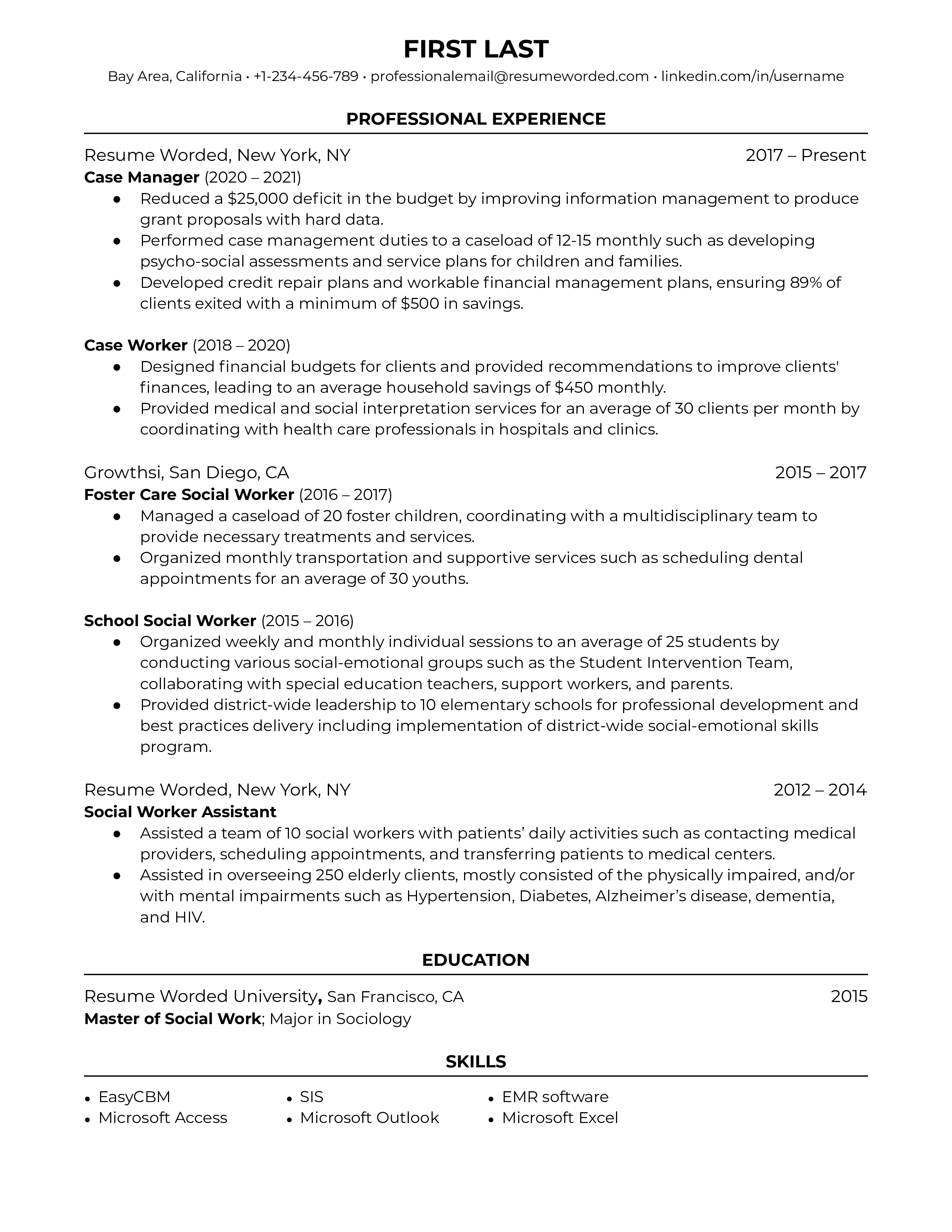 Screenshot of a CV emphasizing digital competence and crisis management skills for a Case Manager role.