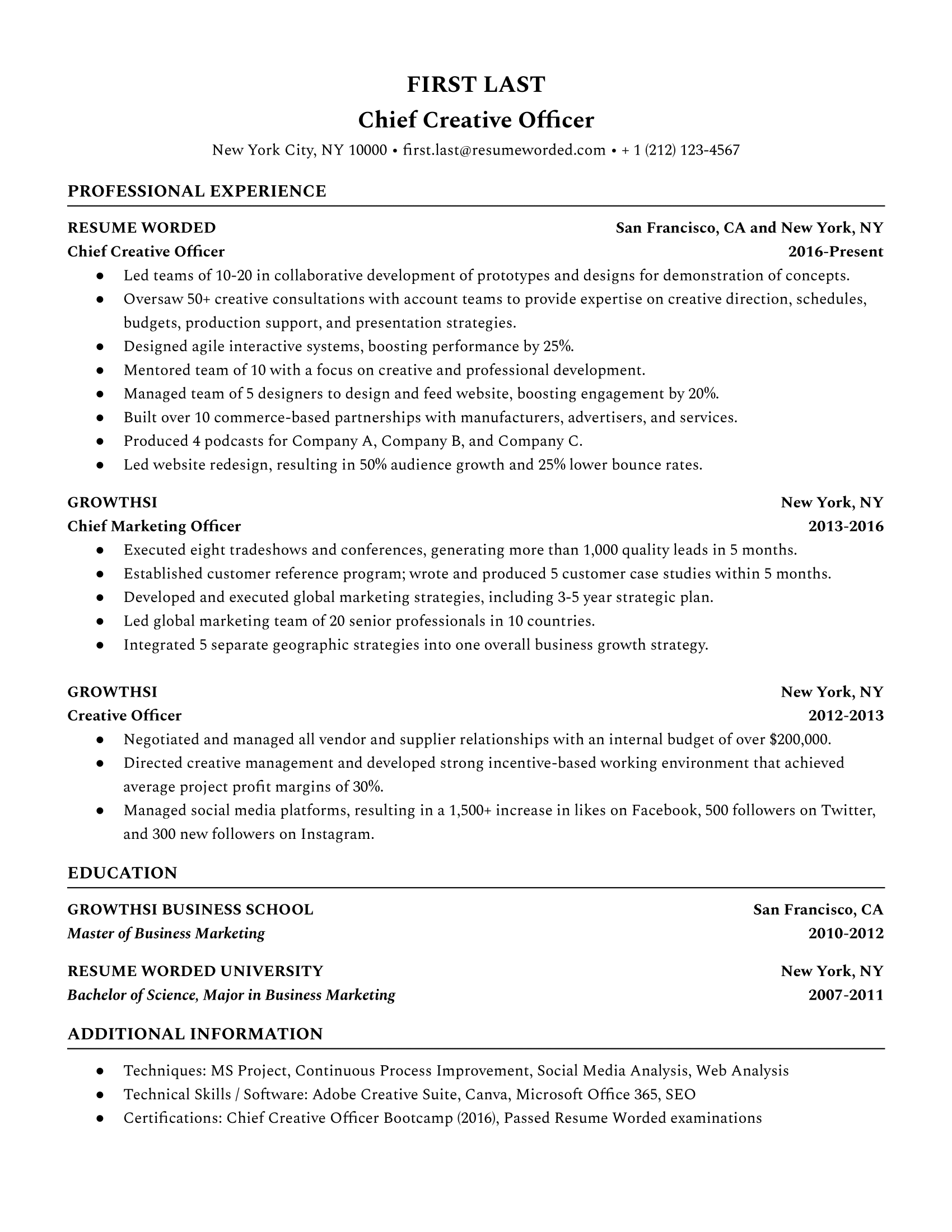 Chief Transformation Officer Resume Examples for 2024 Resume Worded