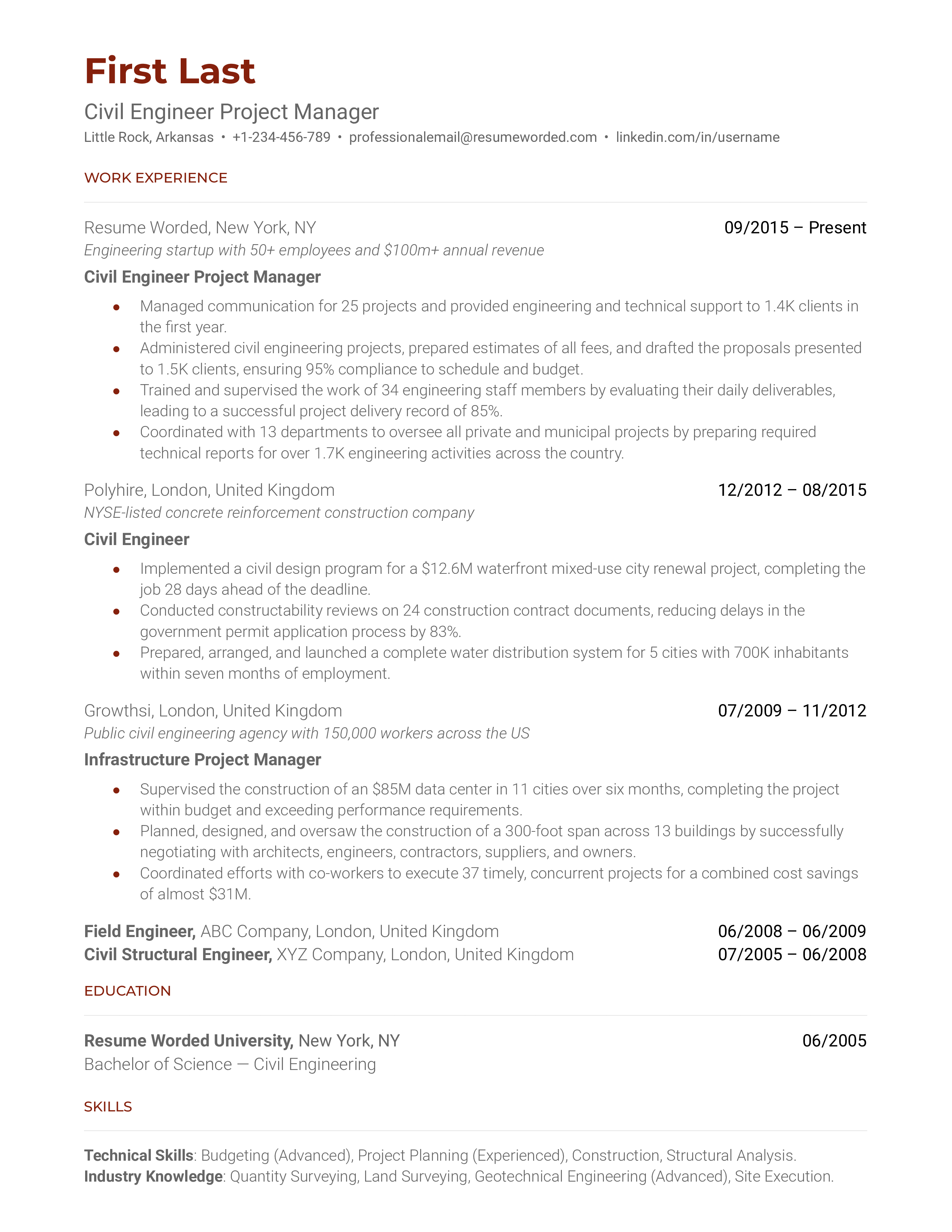 project manager civil resume