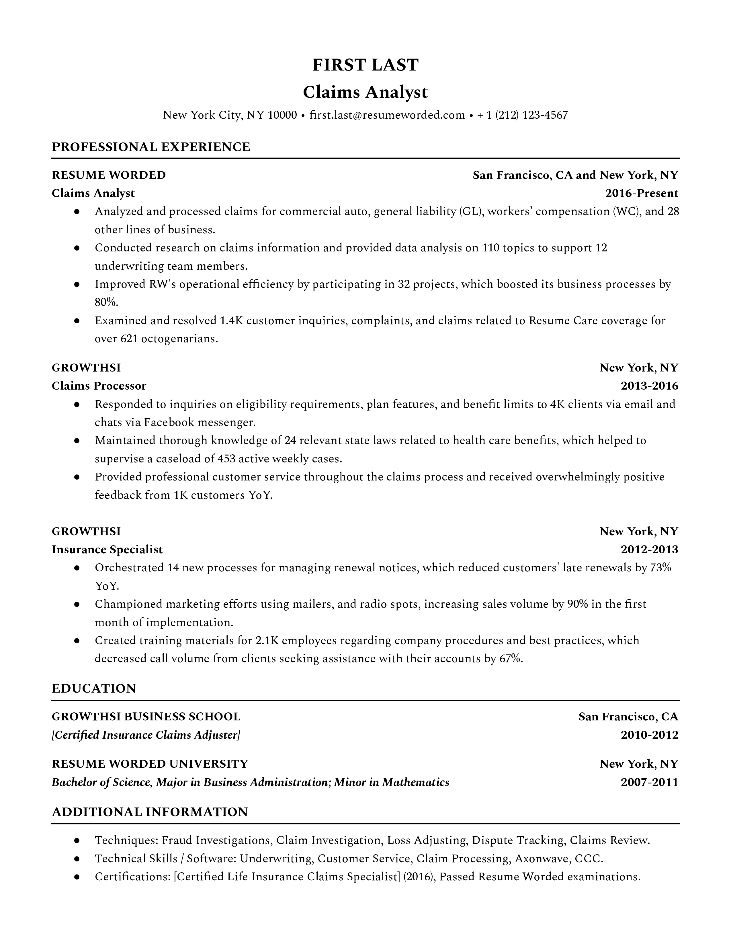 Claims Adjuster Resume Example Guide 2021 Zipjob Vrogue Co   Claims Analyst 