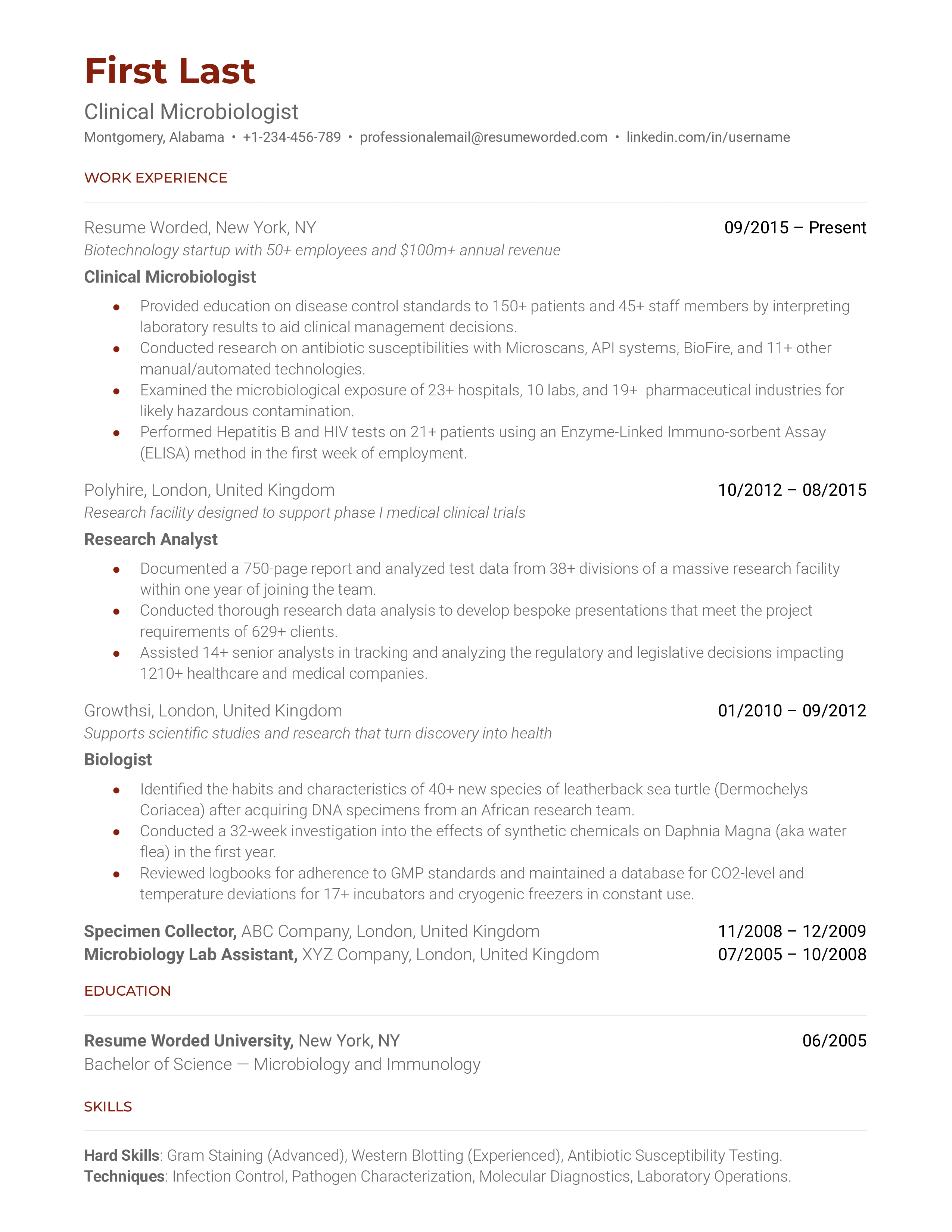 Clinical Microbiologist Resume Sample