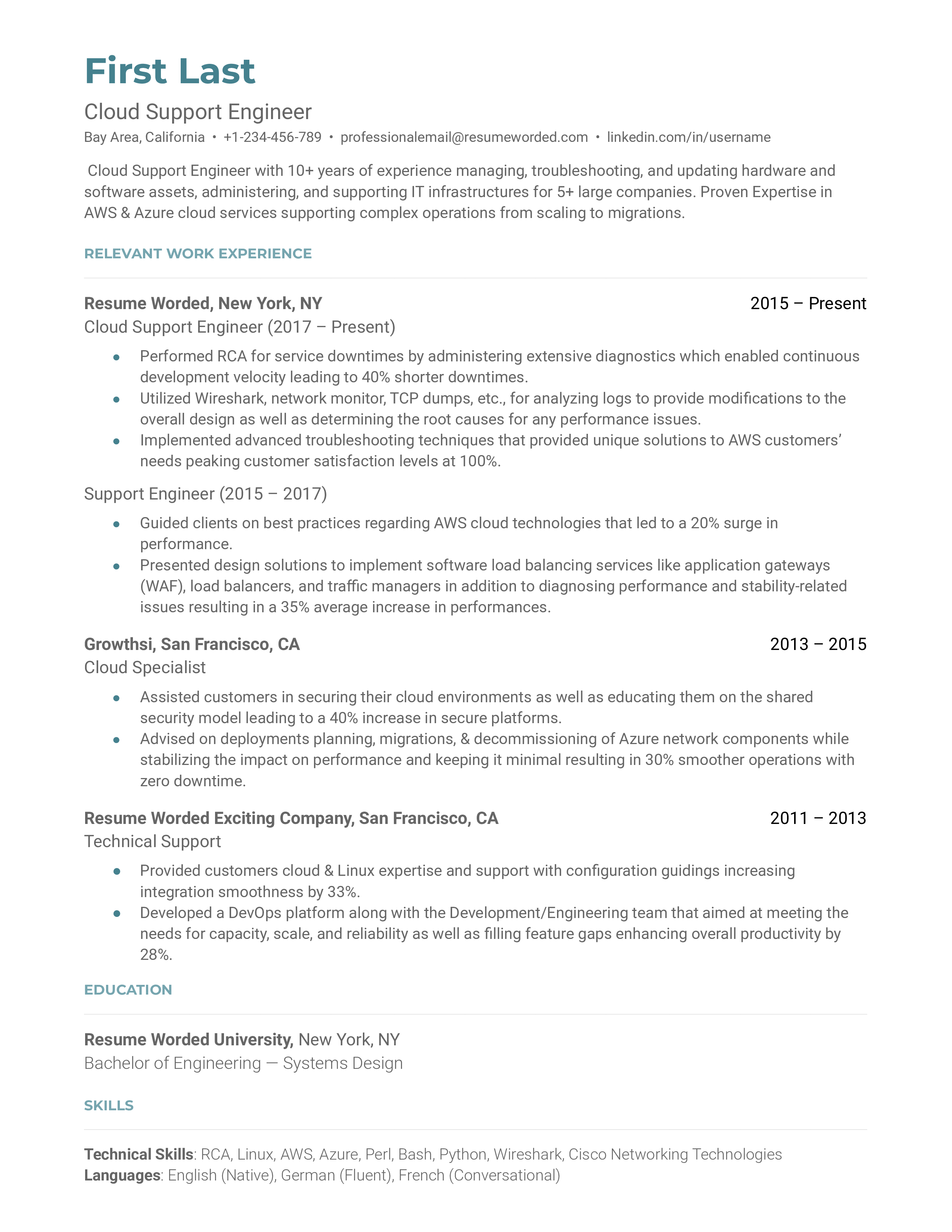 entry level technical support resume