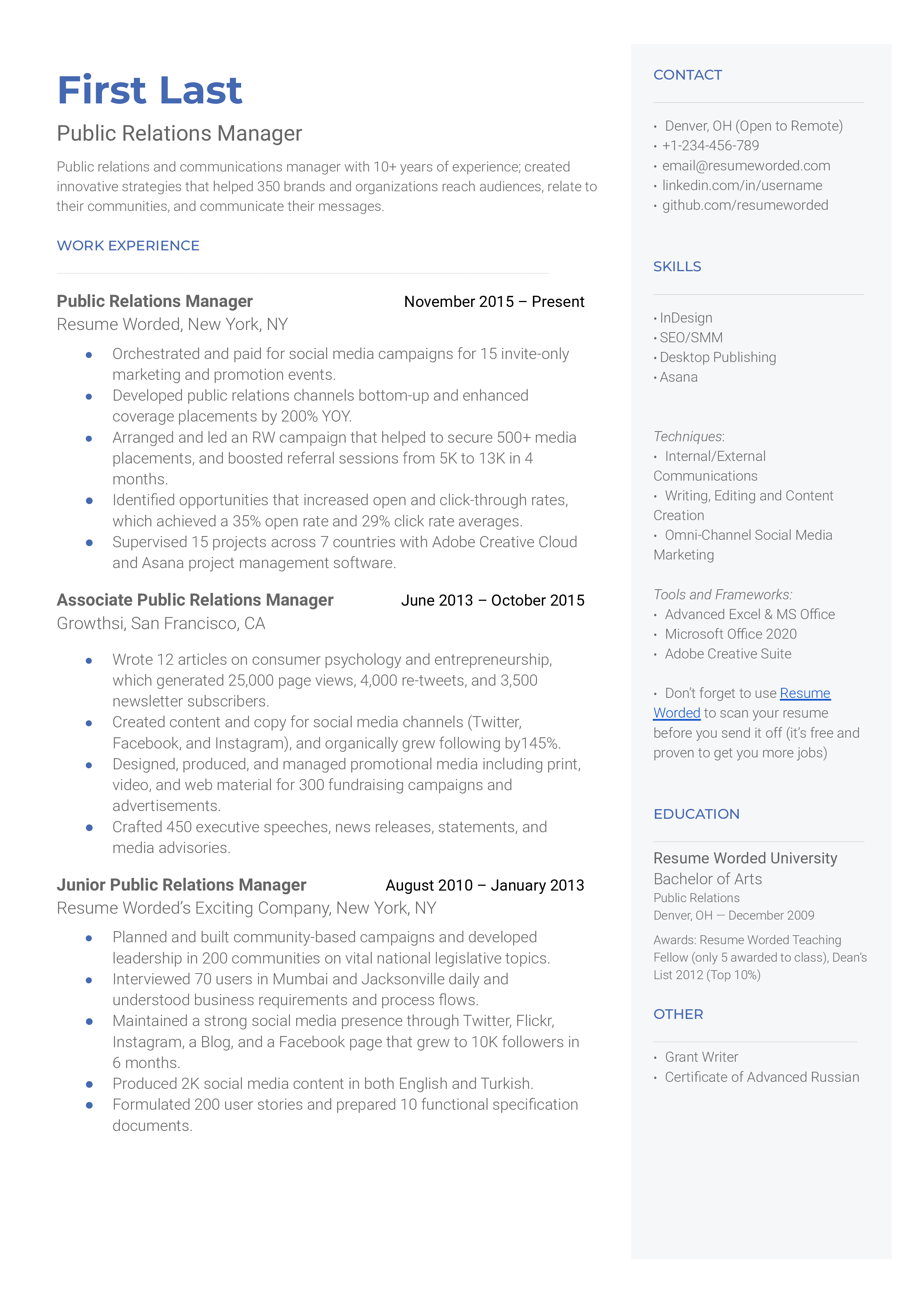 Communications Coordinator / PR Coordinator Resume Sample