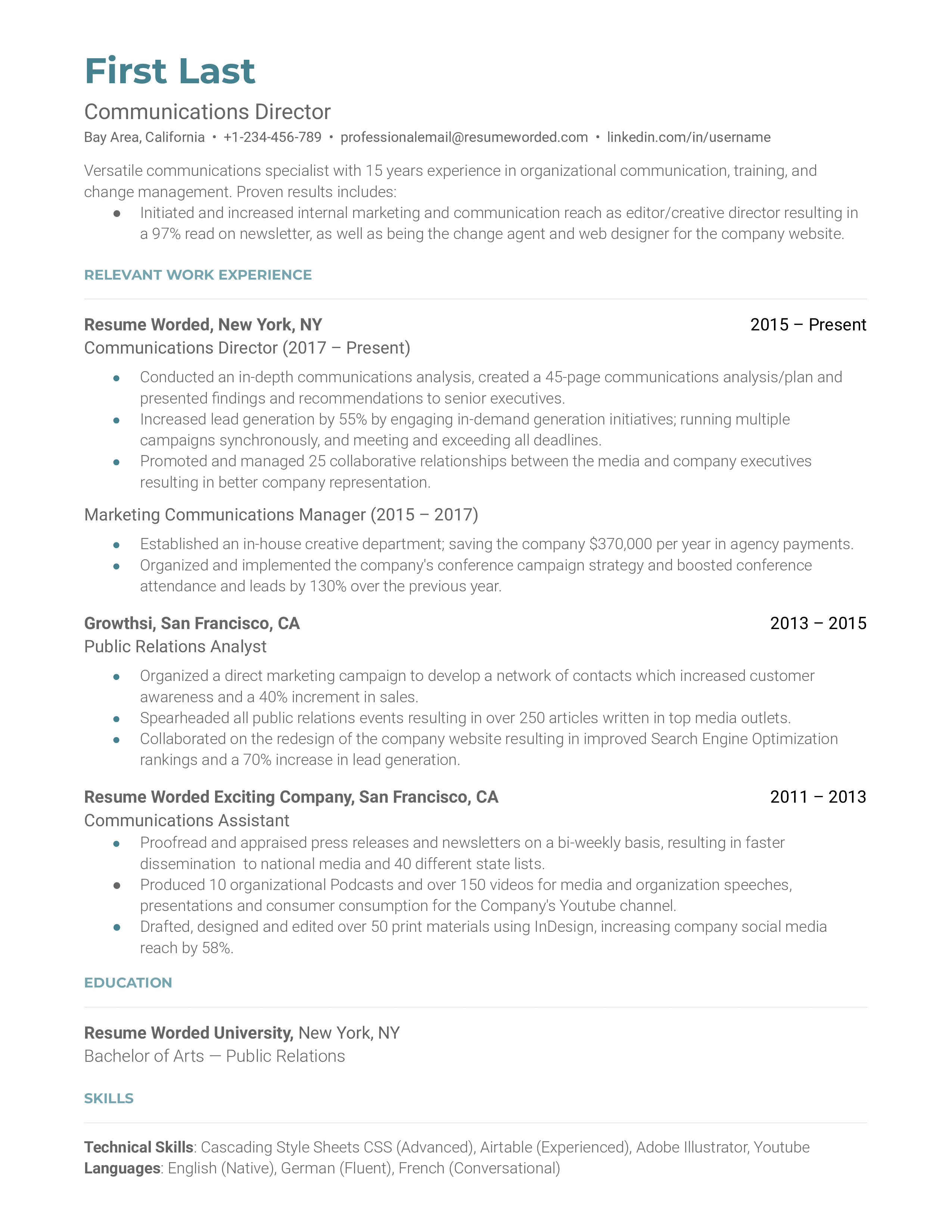 Communications Director Resume Sample