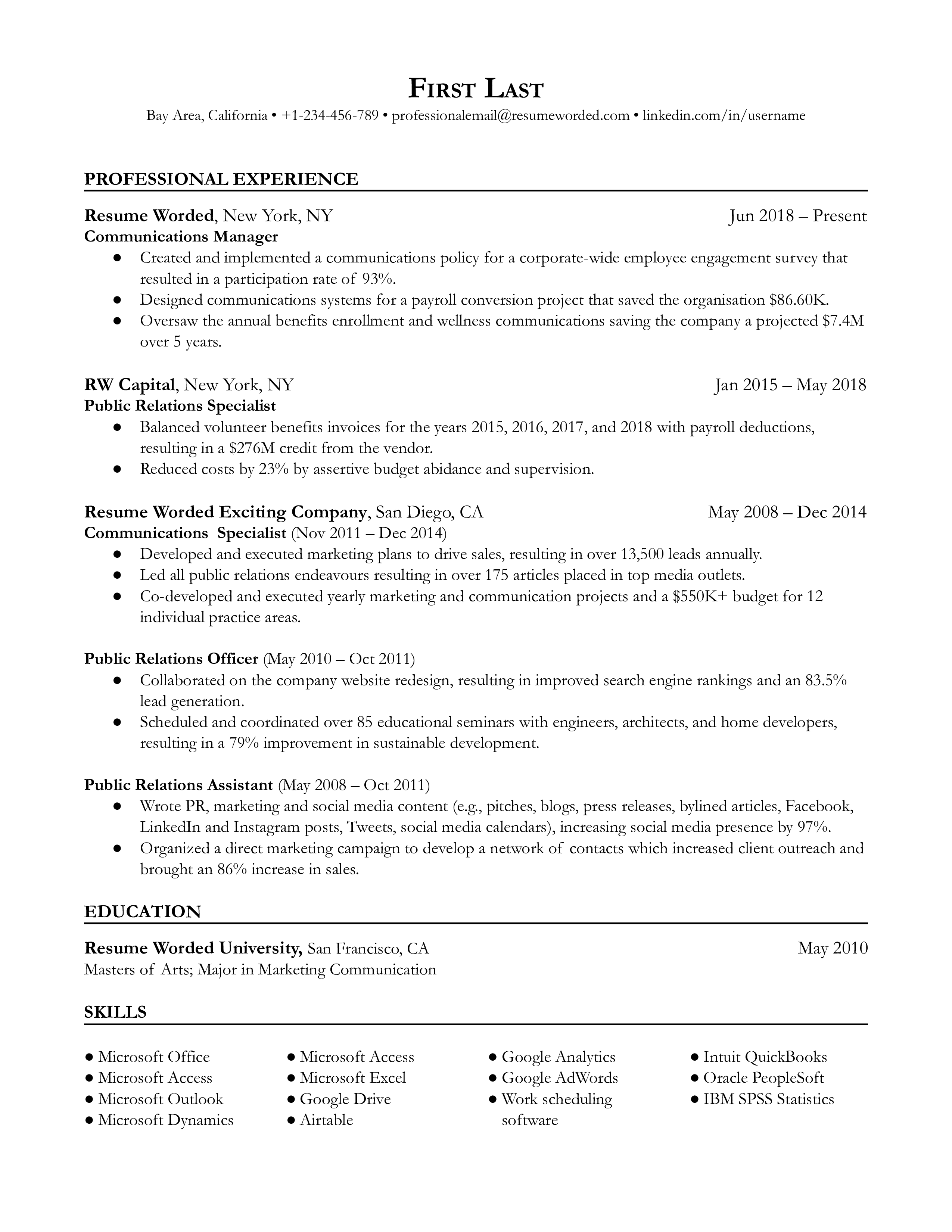 resume examples for communication skills