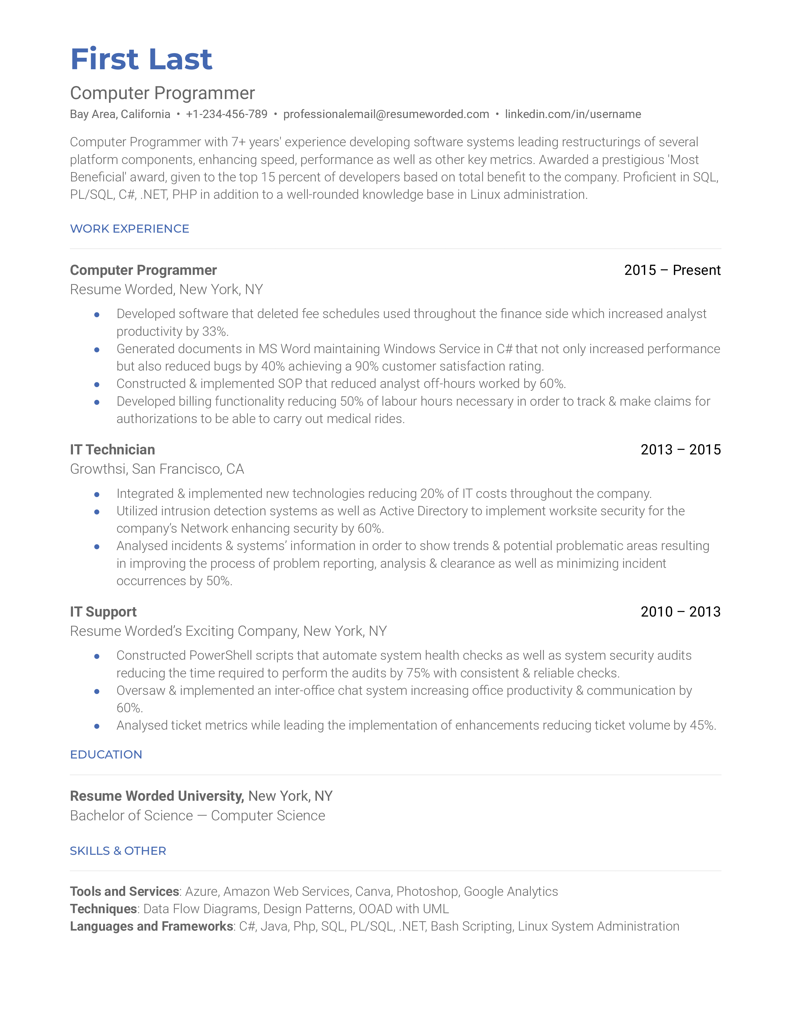 Computer Programmer Resume Examples for 2024 Resume Worded